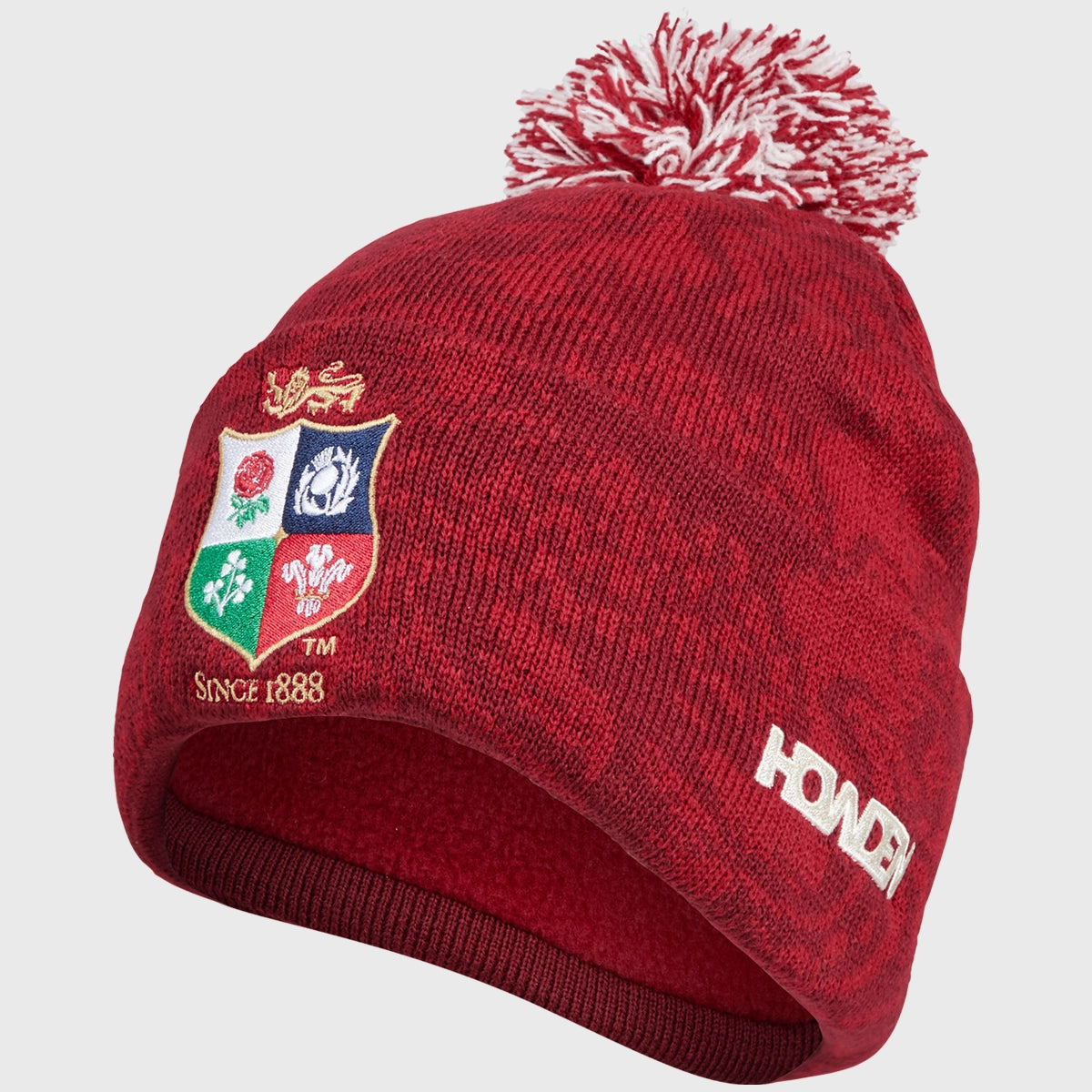 Canterbury British & Irish Lions Fleece Lined Winter Bobble Beanie Hat - Red Warm Knit Hat for Rugby Fans & Outdoor Activities - Perfect for Cold Weather, Sports Events & Casual Wear