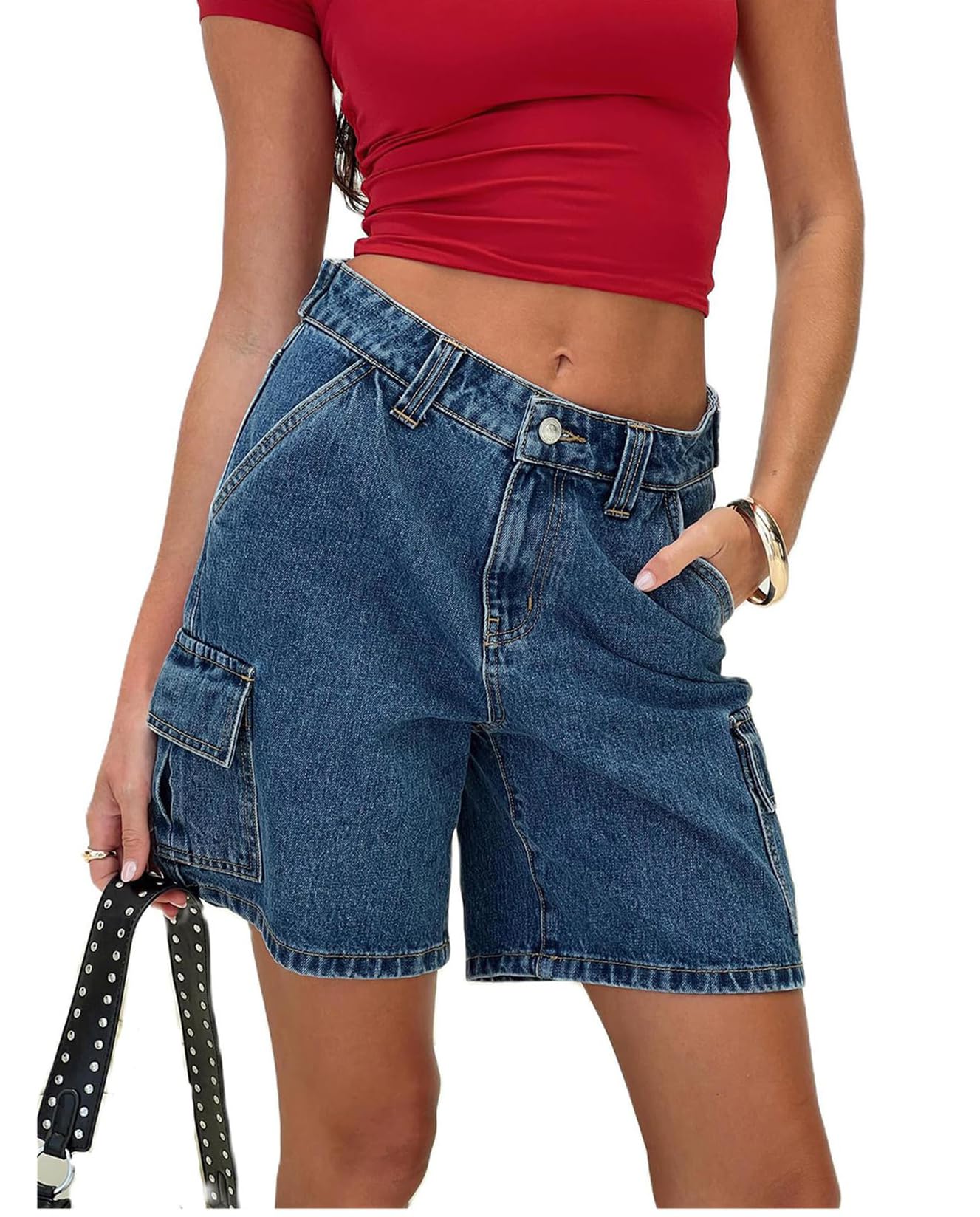 Women's Y2K Baggy Denim Shorts - Loose Fit Mid Rise Cargo Jean Shorts for Summer | Distressed Wide Leg Carpenter Jorts | Perfect for Casual Outfits, Streetwear & Festival Fashion