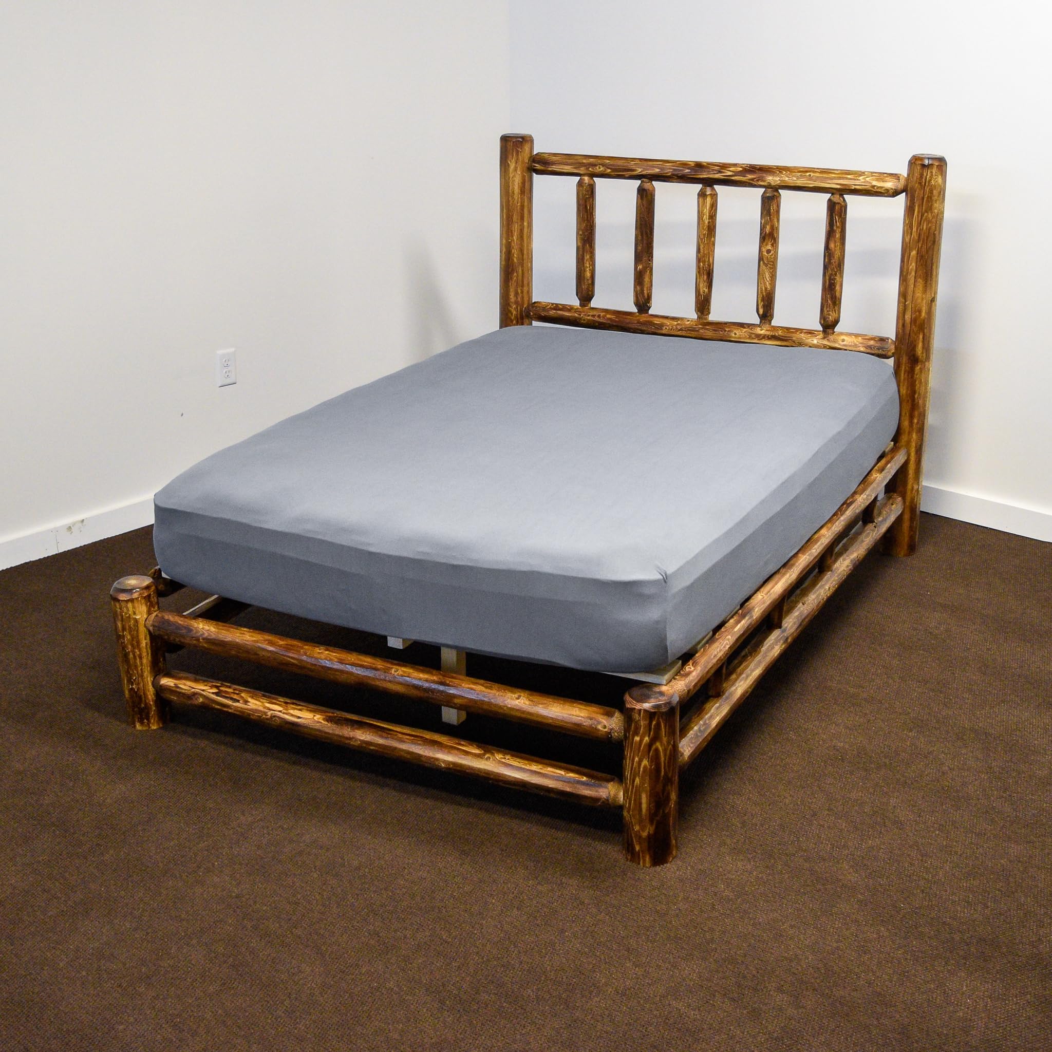 Torched Cedar Log Platform Bed King Size - Handcrafted Solid Wood Amish Bed Frame in Burnt Brown Finish | Perfect for Rustic, Farmhouse & Lodge Bedroom Decor