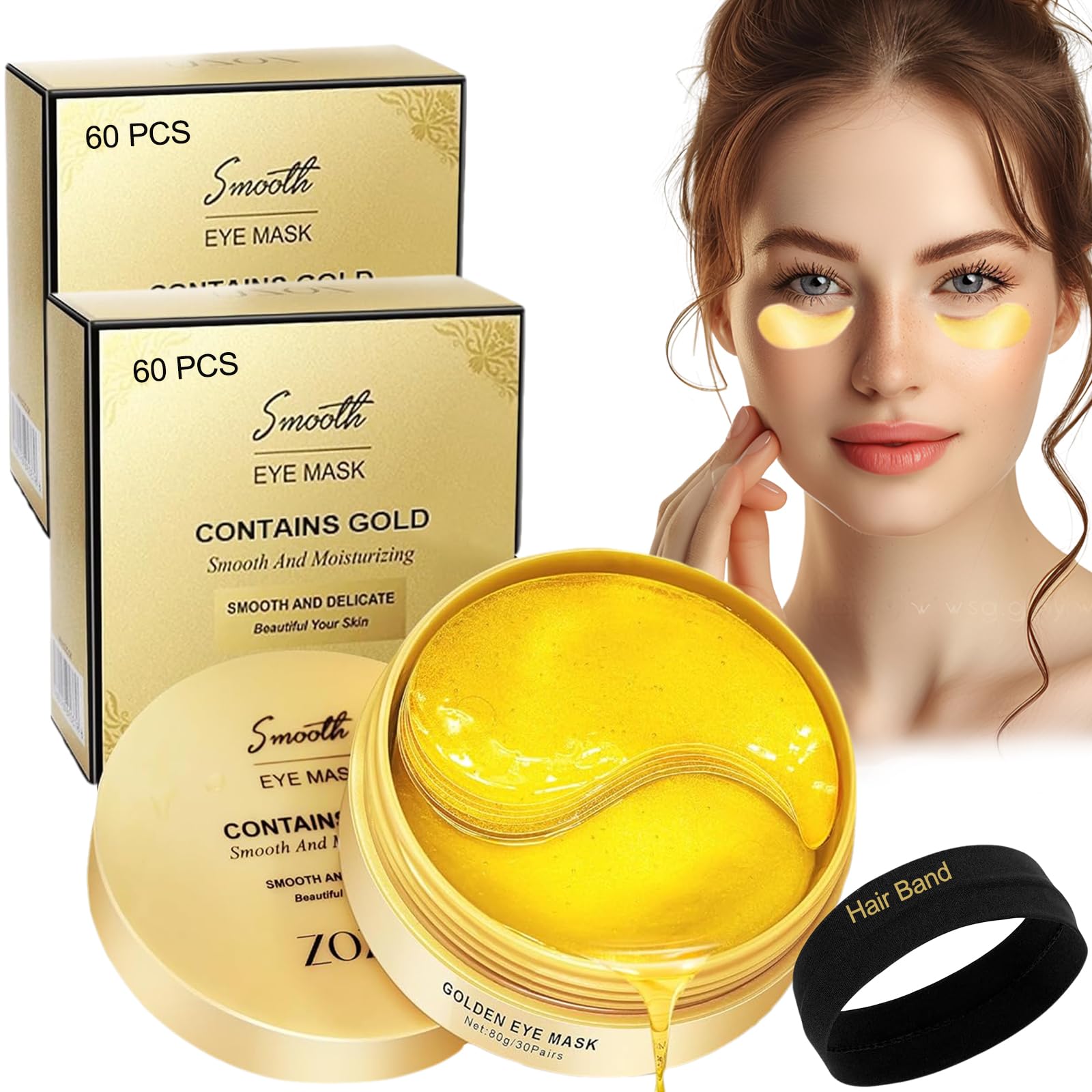Lktvsy Gold Collagen Under Eye Patches - Dark Circle Treatment, Anti-Wrinkle & Firming Eye Masks for Mature Skin | Brightening Eye Care Solution for Puffiness & Fine Lines | Perfect for Night Routine, Travel & Post-Makeup Refresh