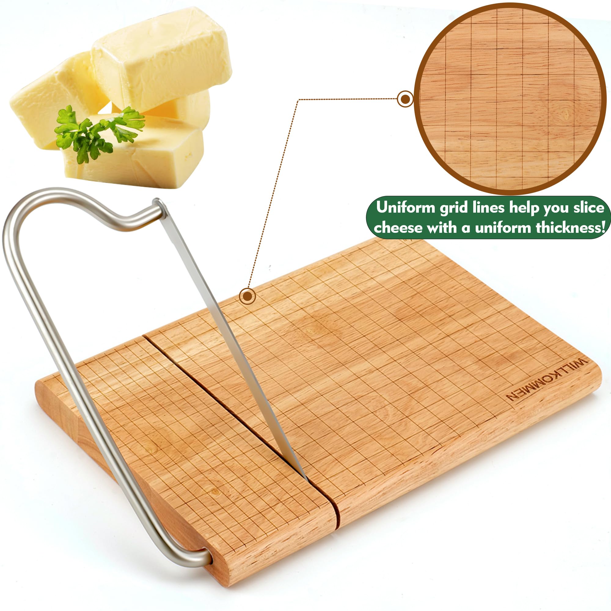 Premium Wooden Cheese Slicer & Cutting Board with Stainless Steel Blade - 10.8