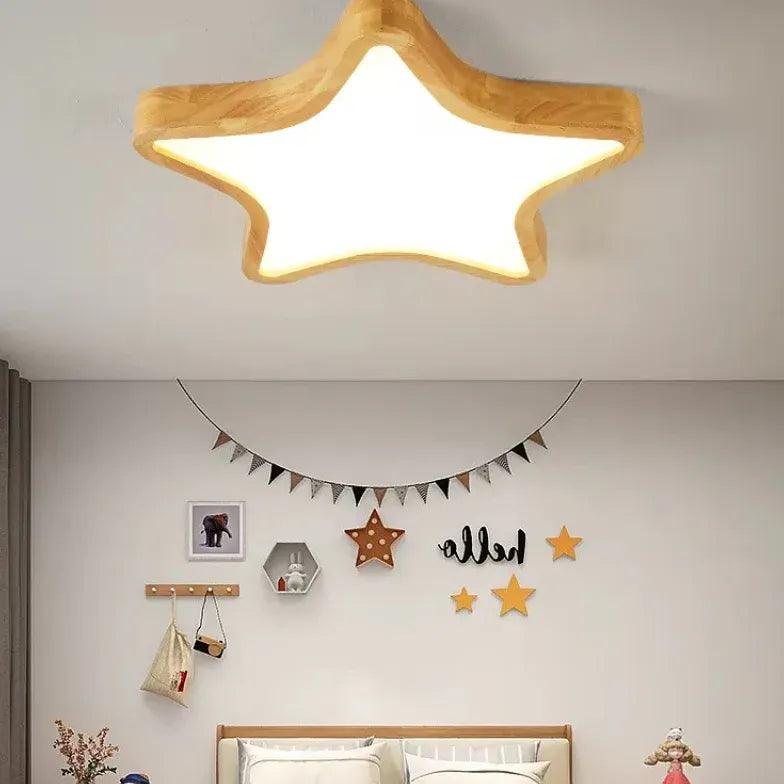Wooden Star Shaped Ceiling Light for Kids Room - Dimmable LED Nursery Light - Perfect for Bedroom, Playroom & Children's Decor