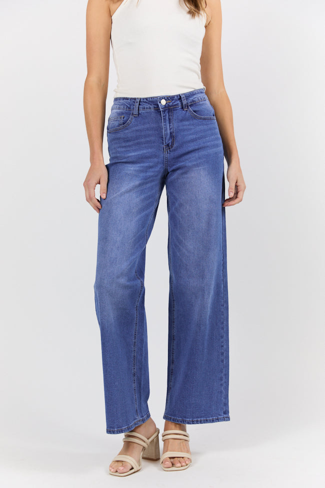 Monica Women's Medium Wash Relaxed Fit Jeans - Comfortable Stretch Denim Pants for Casual Wear & Everyday Outfits