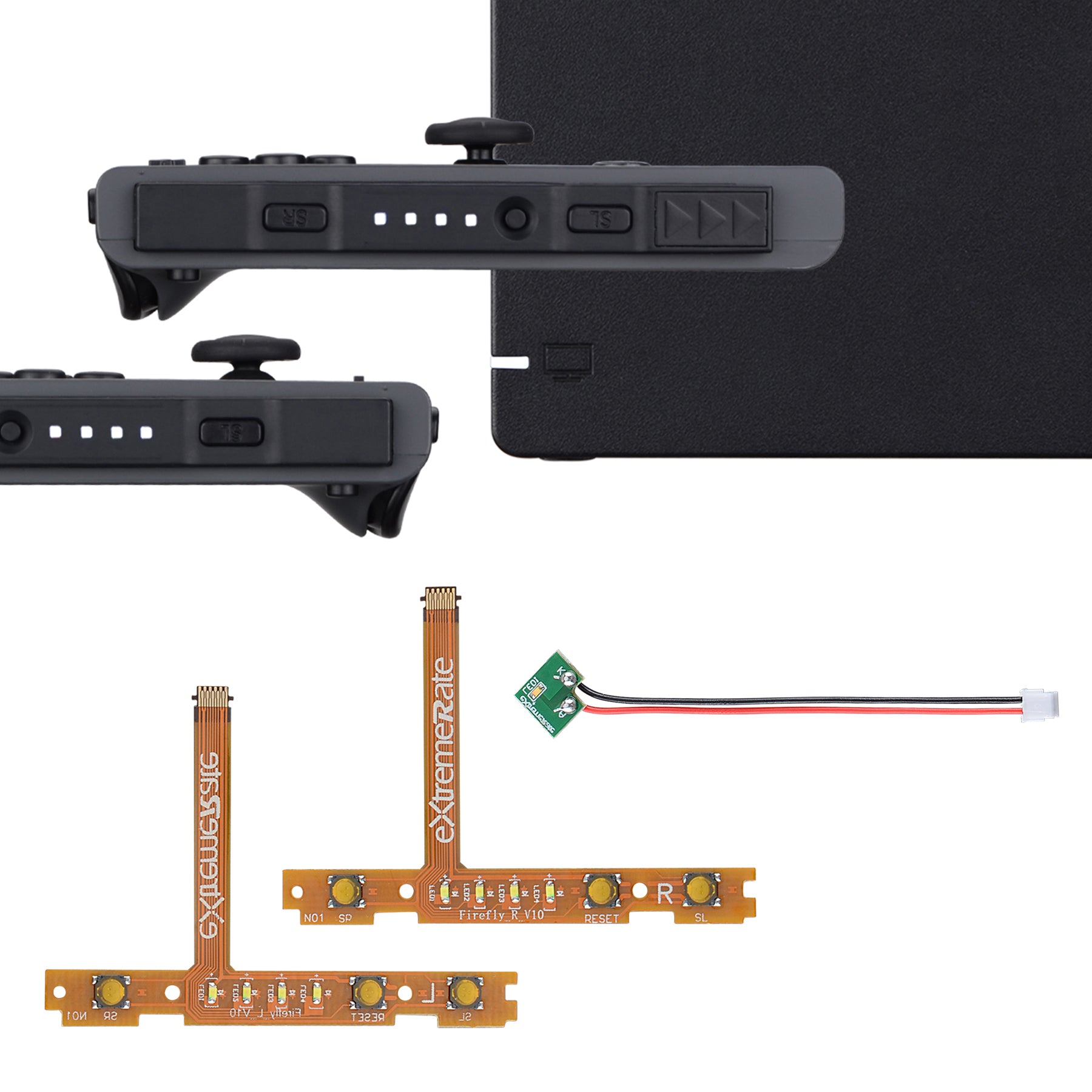 eXtremeRate Cool White Firefly LED Tuning Kit for Nintendo Switch Joy-Con - Replacement SL/SR Buttons & Ribbon Flex Cable with Power LED Indicator (Dock Not Included) | Enhance Gaming Experience for Night Play & Customization