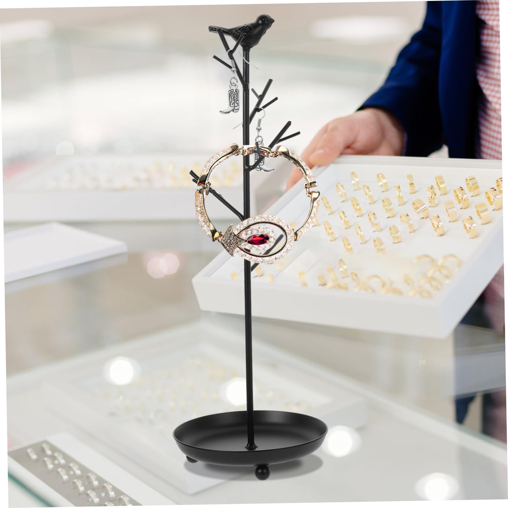 KESYOO Jewelry Display Organizer - Metal Earring, Ring, Necklace & Bracelet Hanging Tree Stand for Desktop - Perfect for Home, Office & Boutique Jewelry Organization