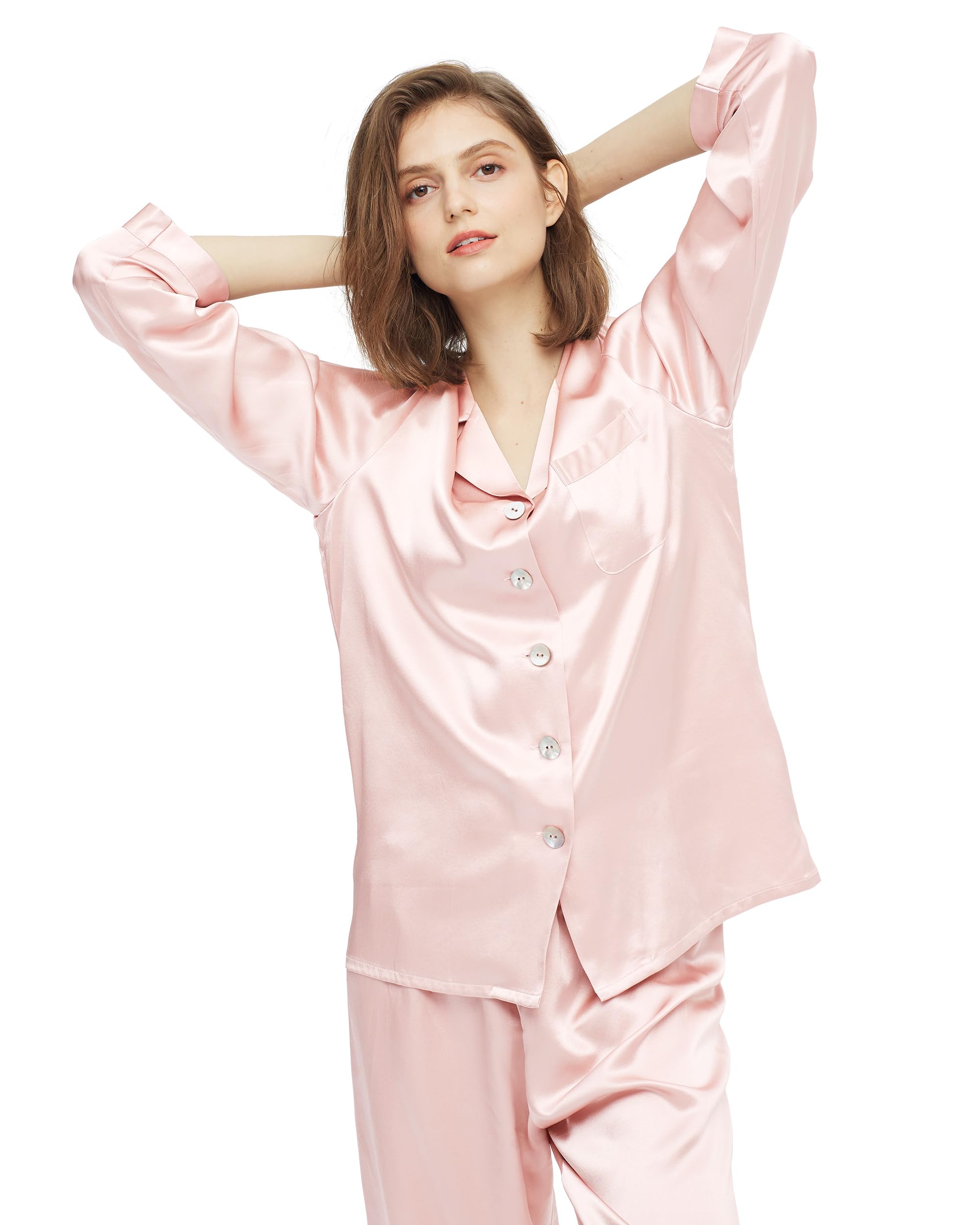 Luxury 100% Mulberry Silk Pajamas for Women - 22 Momme Pure Long Sleeve Silk Nightgown | Soft & Breathable Sleepwear for Comfortable Nights, Perfect Gift for Mother's Day & Valentine's Day