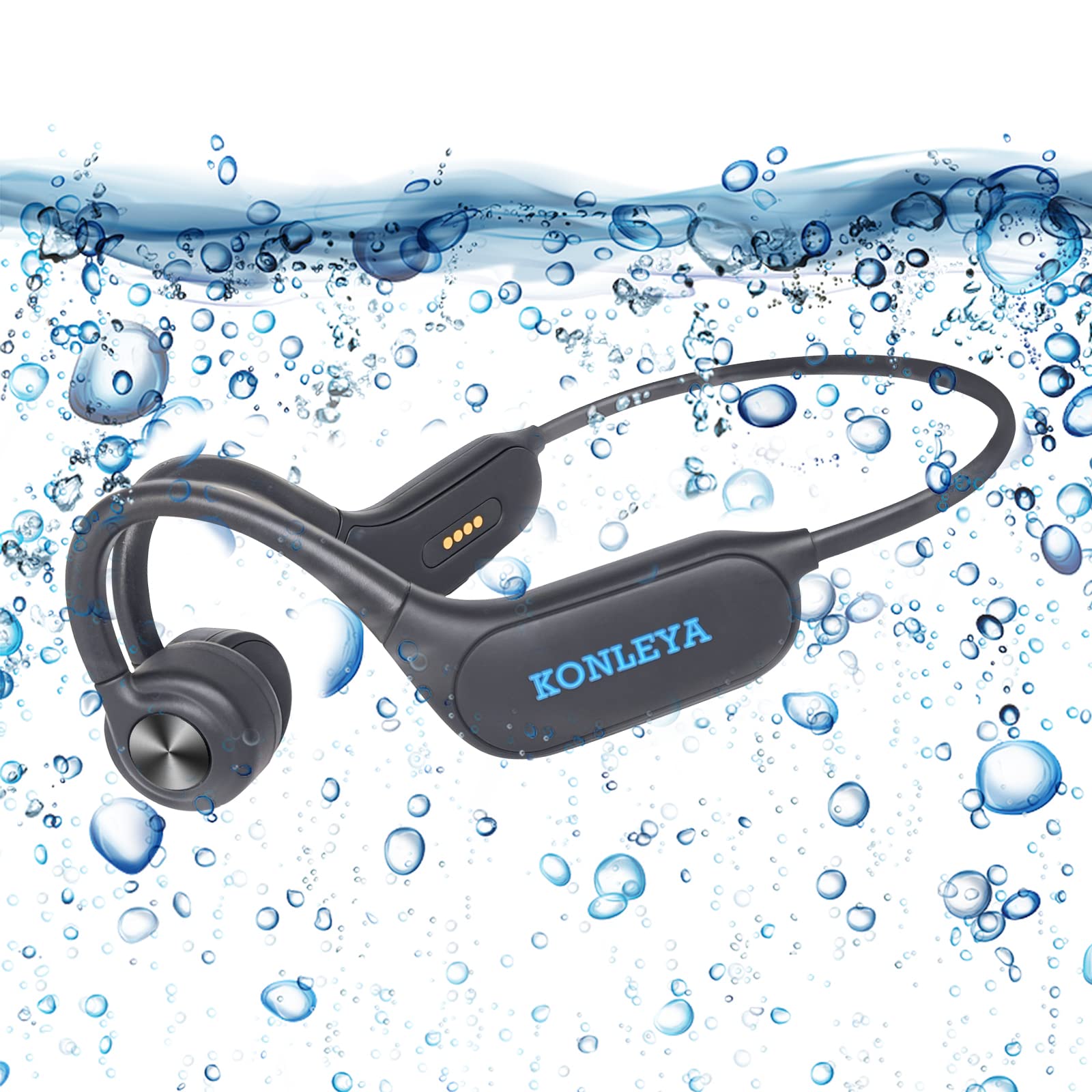 Wireless Bone Conduction Headphones IPX8 Waterproof - Bluetooth 5.3 Sport Headset with Built-in Mic & 32GB Storage, Sweatproof Open-Ear Design with Night Light for Swimming, Running, Gym Workouts & Outdoor Activities (Black)