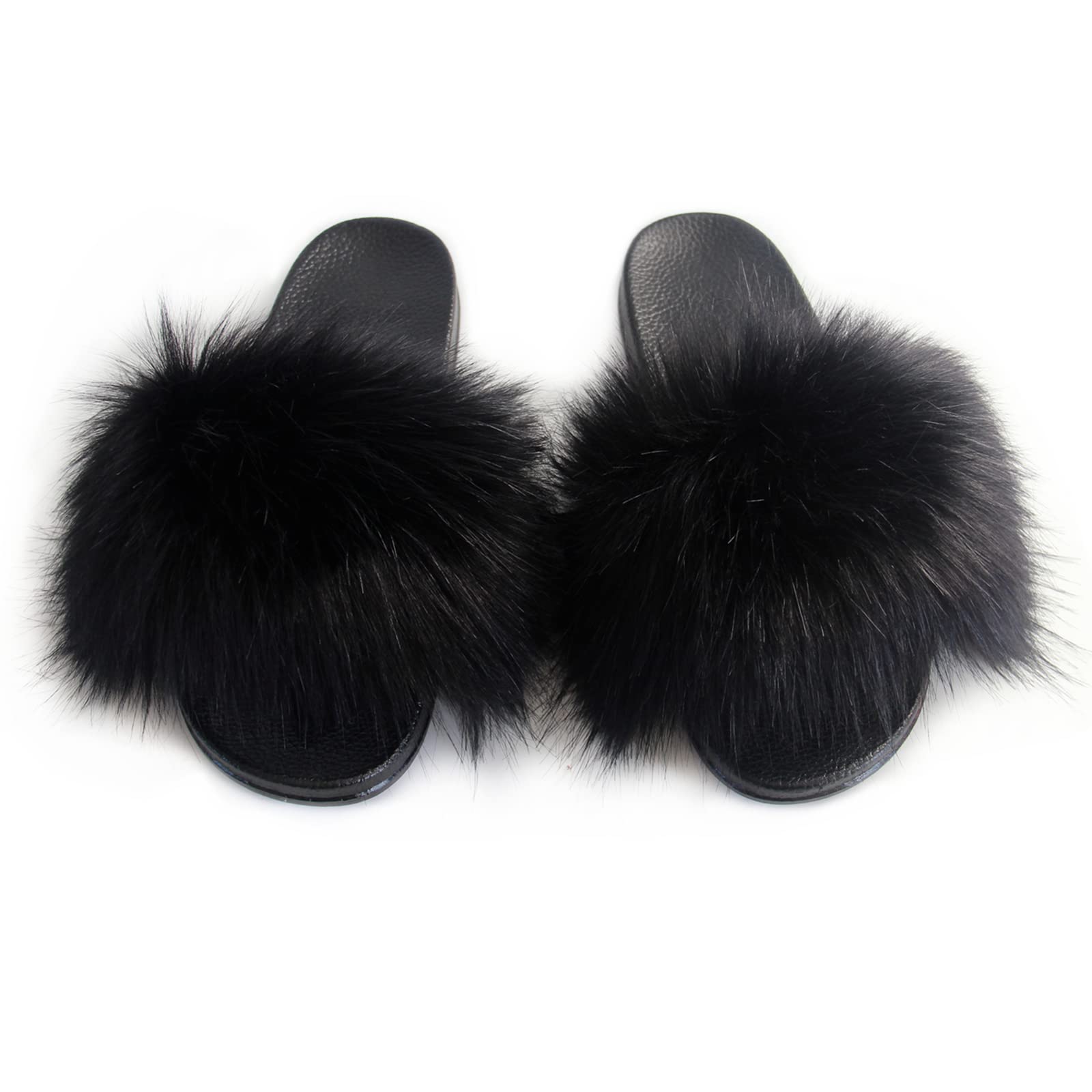 Women's Furry Fluffy Slippers - Soft Faux Fur Open Toe Slides - Cozy Indoor/Outdoor House Shoes for Winter Comfort & Lounge Wear
