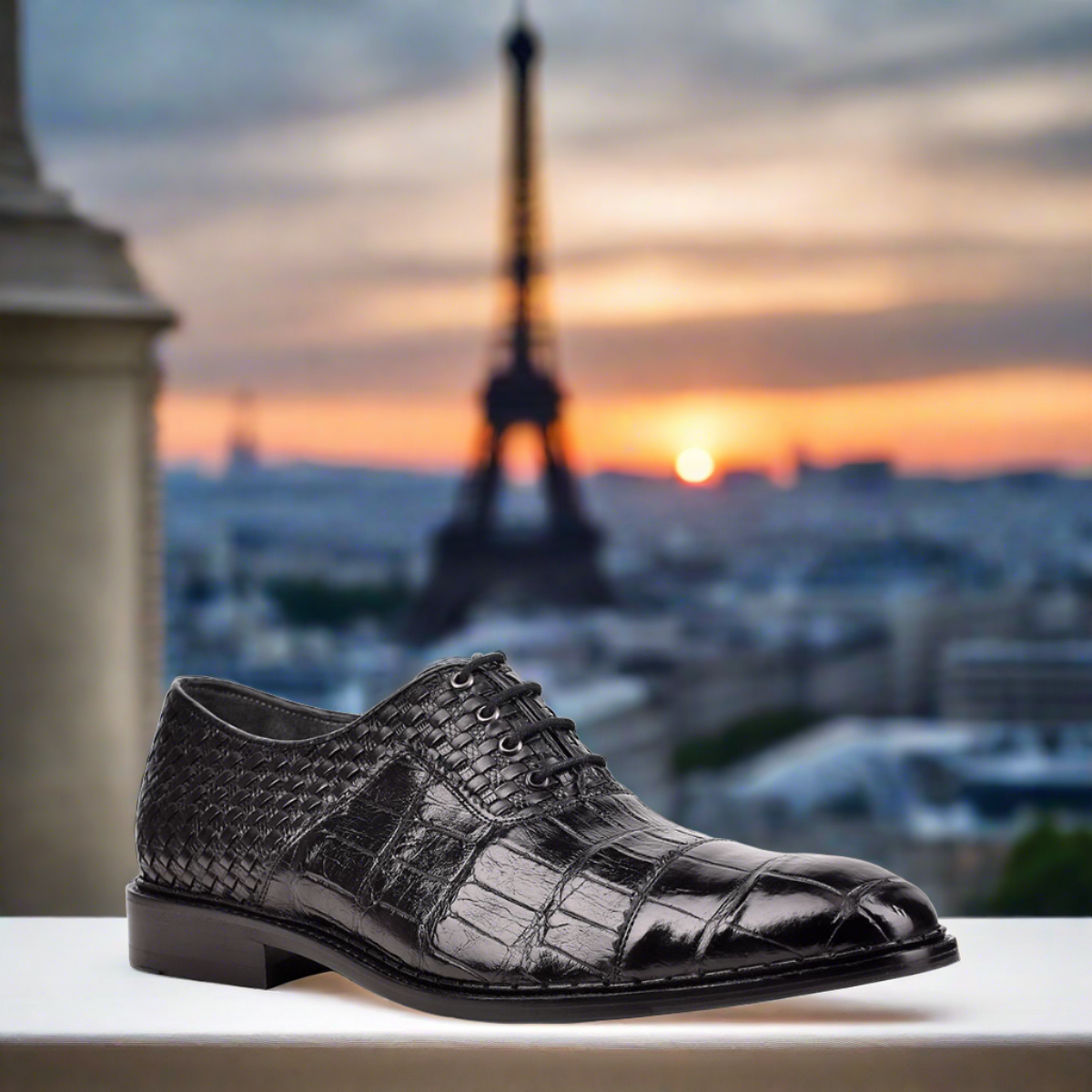 42FLPTE Men's Black Fashion Alligator Woven Oxford Dress Shoes - Perfect for Business, Formal Events & Weddings