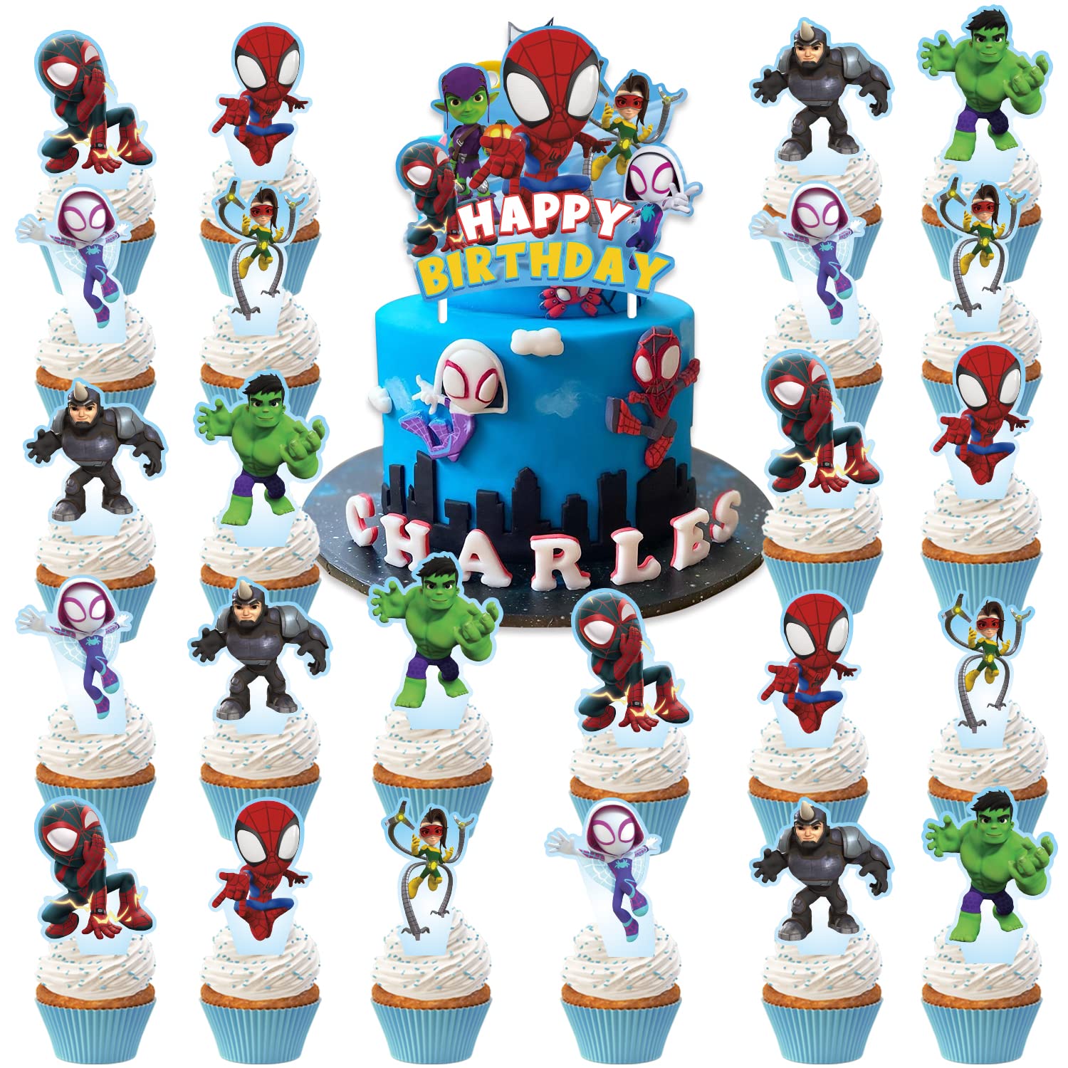 25Pcs Spiderman Party Cake Decorations - Spidey Birthday Cupcake Toppers for Kids Birthday Party Supplies | Perfect for Superhero Themed Cakes, Cupcakes, and Desserts at Birthday Parties and Events