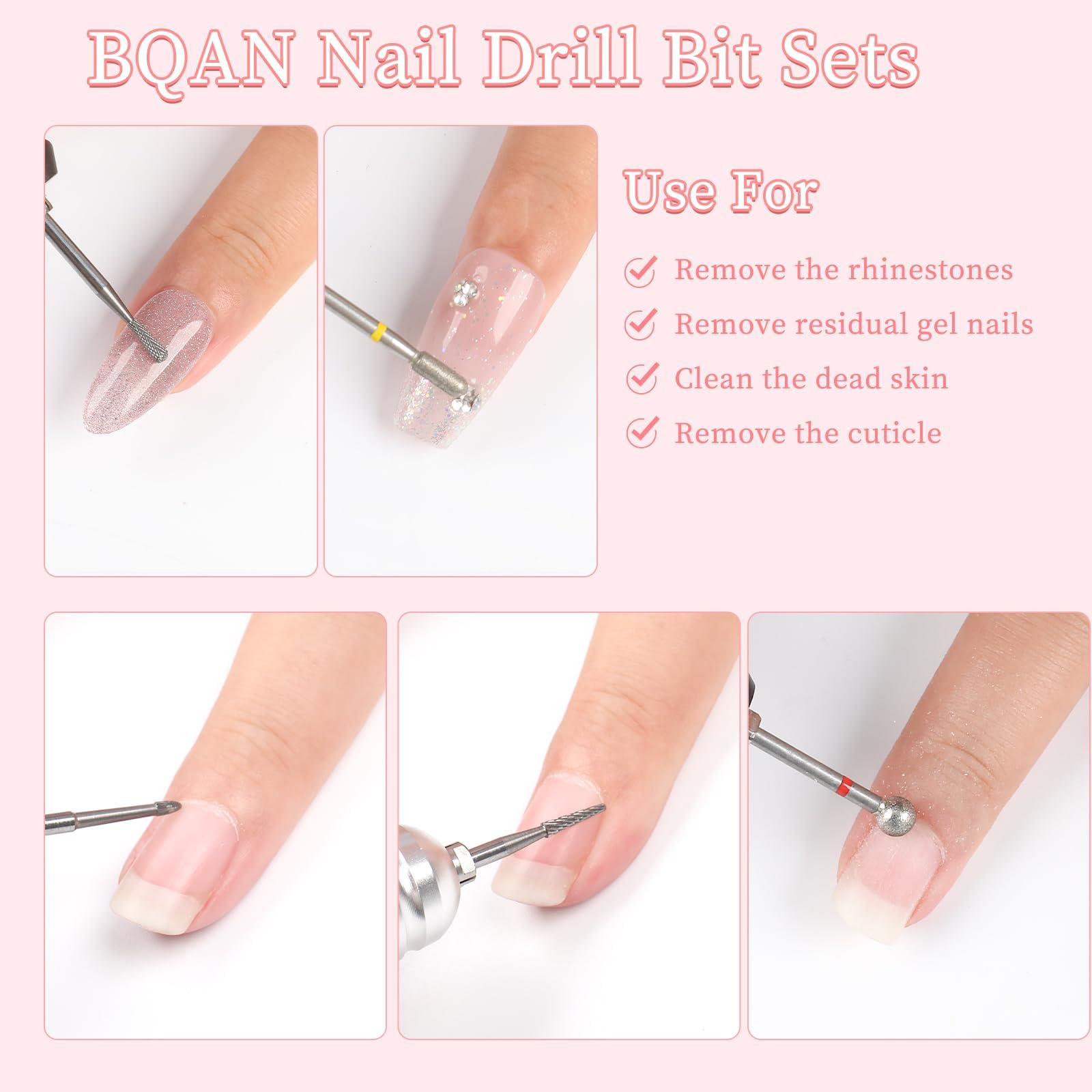 BQAN 6Pcs Nail Drill Bits for Cuticle Cleaning - 3/32'' Carbide Safety Drill Bits for Dead Skin Removal & Nail Prep - Professional Nail Supplies for Nail Technicians - Perfect for Salon, Home Manicure & Pedicure Care