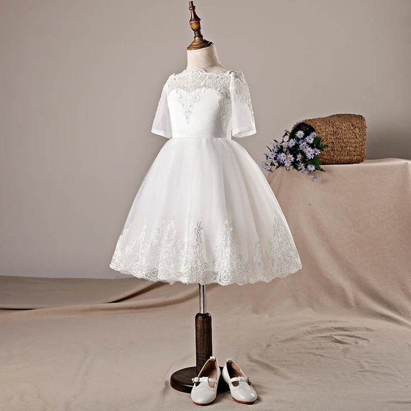 Elegant Princess Tulle Girls Dress with Lace Appliques - Perfect for Weddings, Bridesmaids & Special Occasions | Formal Party Gown for Flower Girls & Junior Bridesmaids