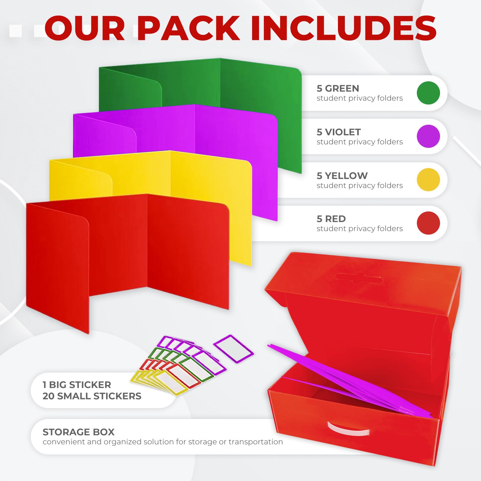 20 Plastic Privacy Folders for Students - Waterproof Desk Dividers for Classroom & Testing
