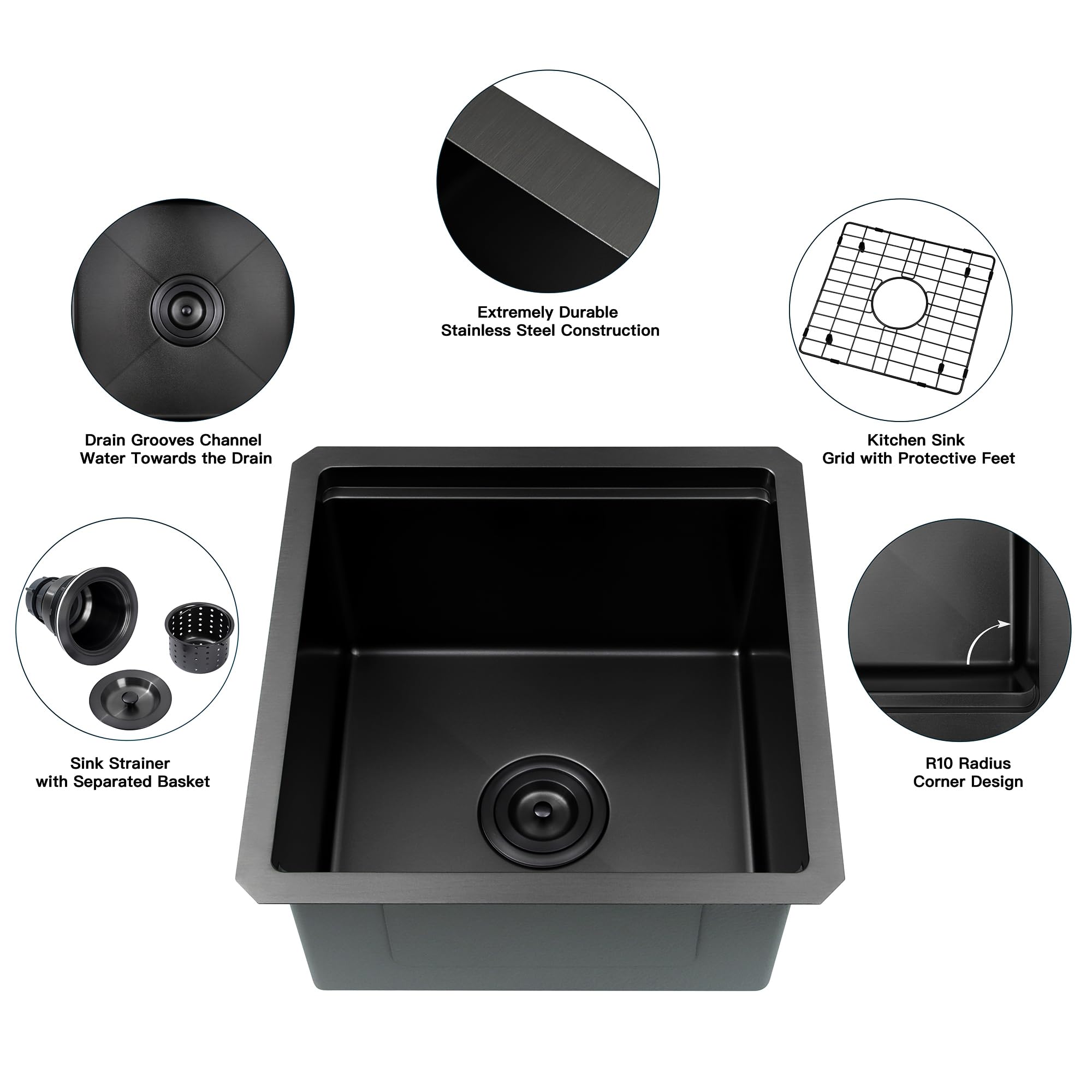 17 Inch Black Undermount Bar Sink - Stainless Steel Small RV Sink with Accessories for Kitchen, Workstation & Camper Use