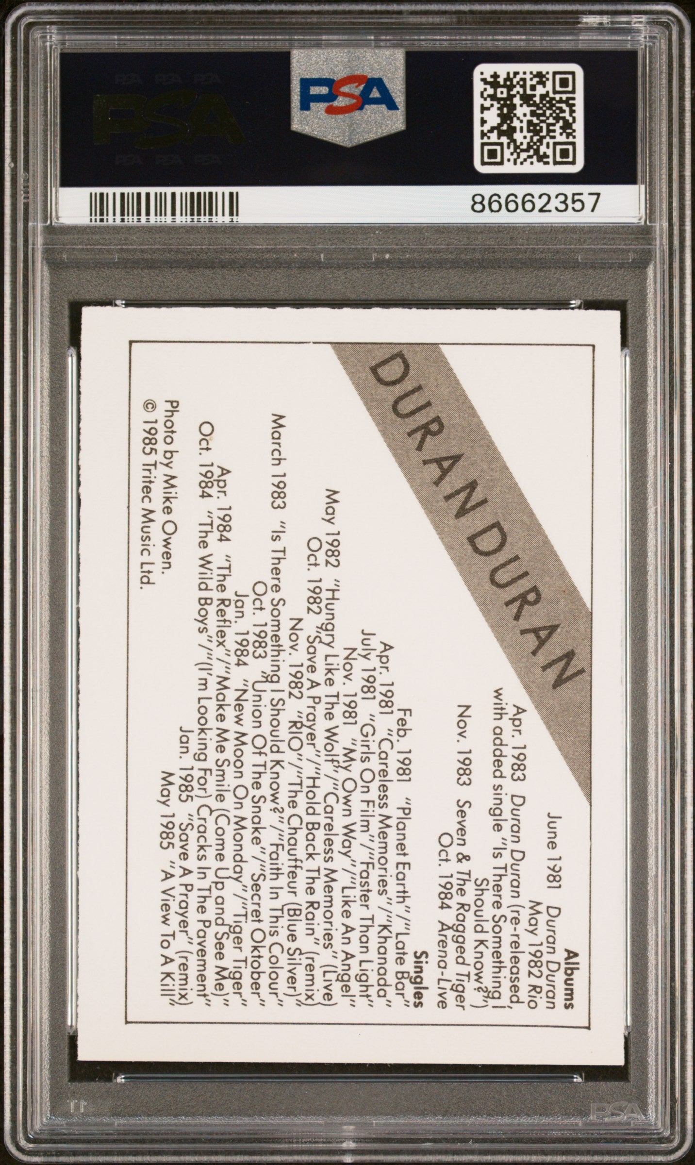 1985 Wonder Bread Rock Stars Duran Duran PSA 5 Graded Trading Card - Perfect for Collectors & Music Memorabilia Fans