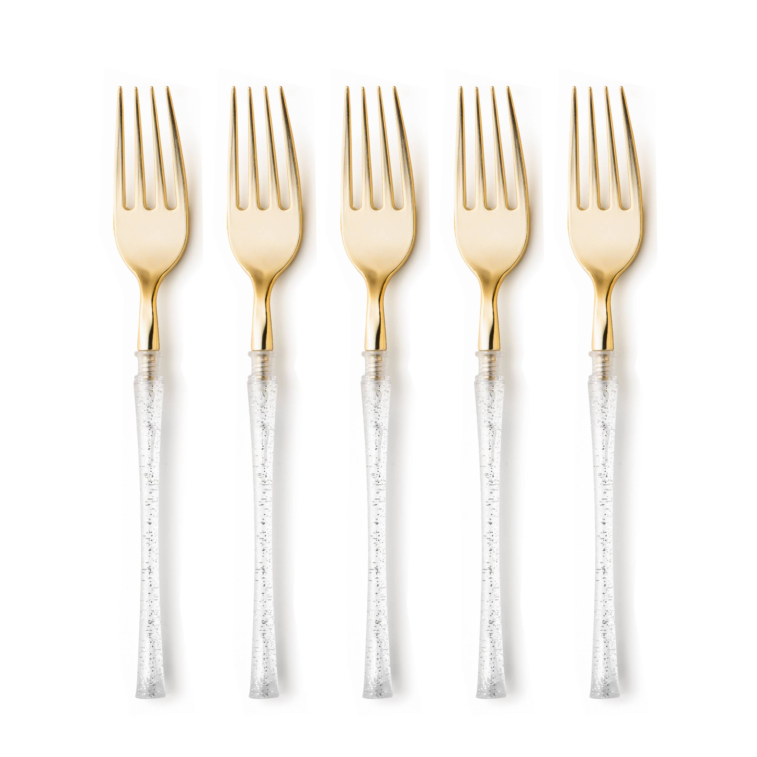 Fusion Collection Silver Glitter & Gold Forks - Set of 20 Stainless Steel Disposable Cutlery - Perfect for Parties, Weddings, and Special Events