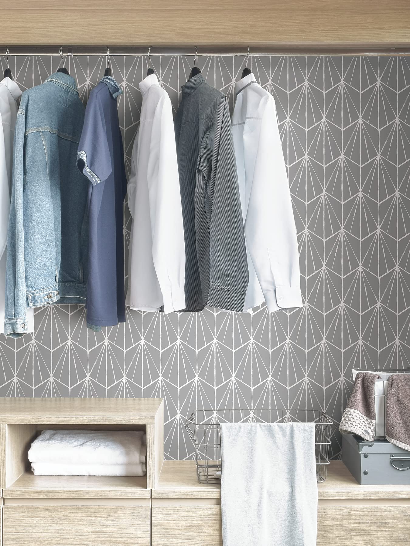 NuWallpaper Grey Dorset Peel & Stick Wallpaper - Self-Adhesive Removable Wallpaper for Bedroom, Living Room, Kitchen - Easy DIY Home Decor Upgrade