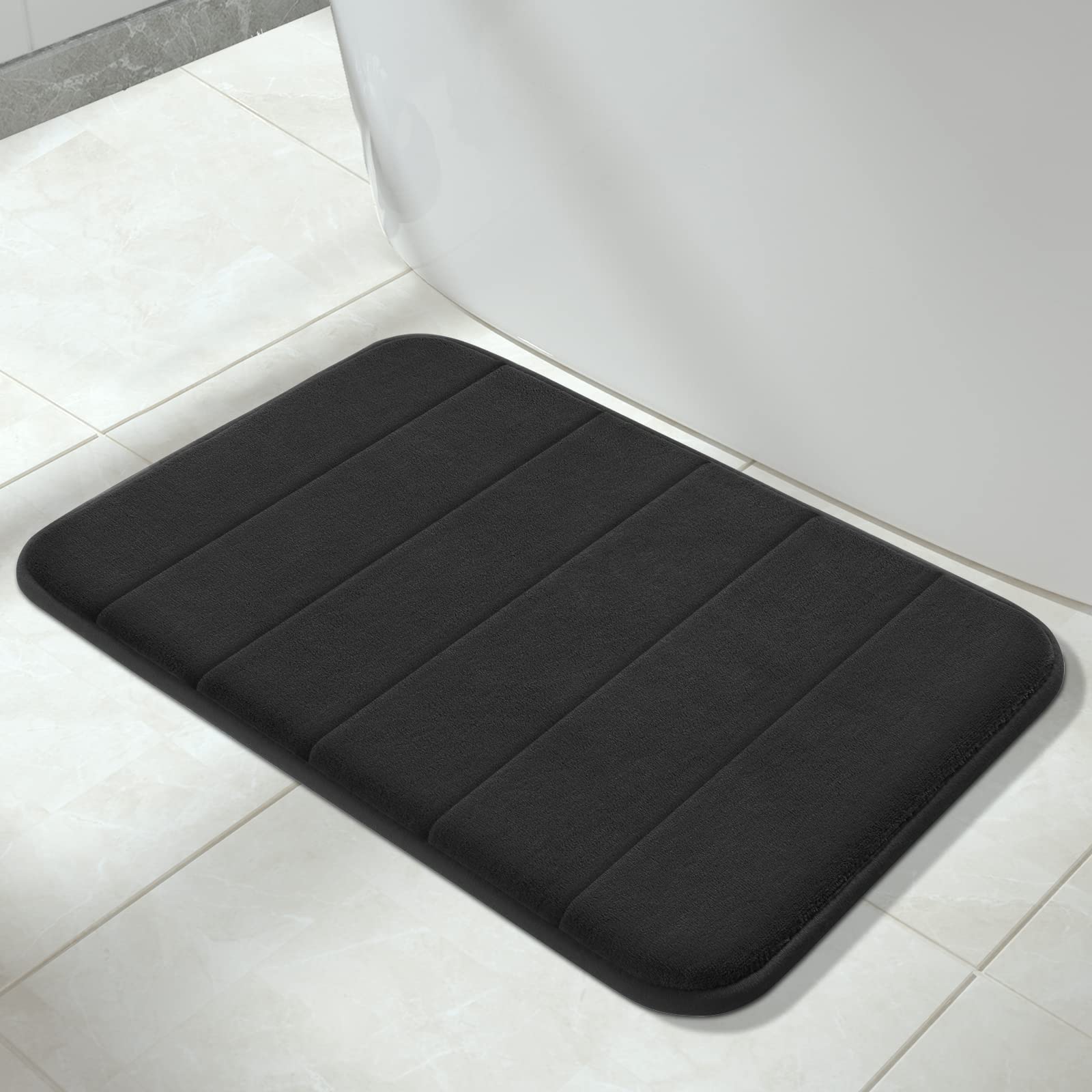 Yimobra Memory Foam Bath Mat - 24x17 Inch Non-Slip Super Absorbent Quick Dry Bathroom Rug - Soft Thick Machine Washable for Shower Tub & Floor - Perfect for Bathroom Safety & Comfort (Black)