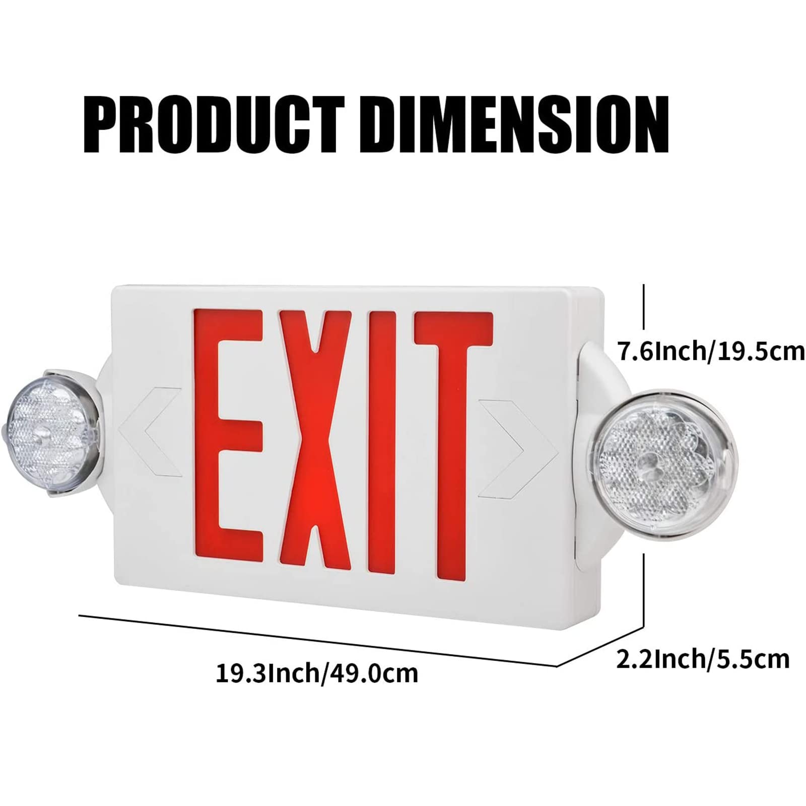 AKT LIGHTING UL Certified Emergency Exit Light - Adjustable Dual LED Head Exit Sign with Backup Battery, Commercial Grade (Red, 6 Pack) for Offices, Warehouses & Public Buildings