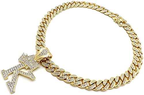 18K Gold Plated Hip Hop Alphabet Initial 'K' Pendant with 12mm Iced Out Cuban Chain Necklace for Men - Perfect for Streetwear, Gifts & Hip Hop Fashion