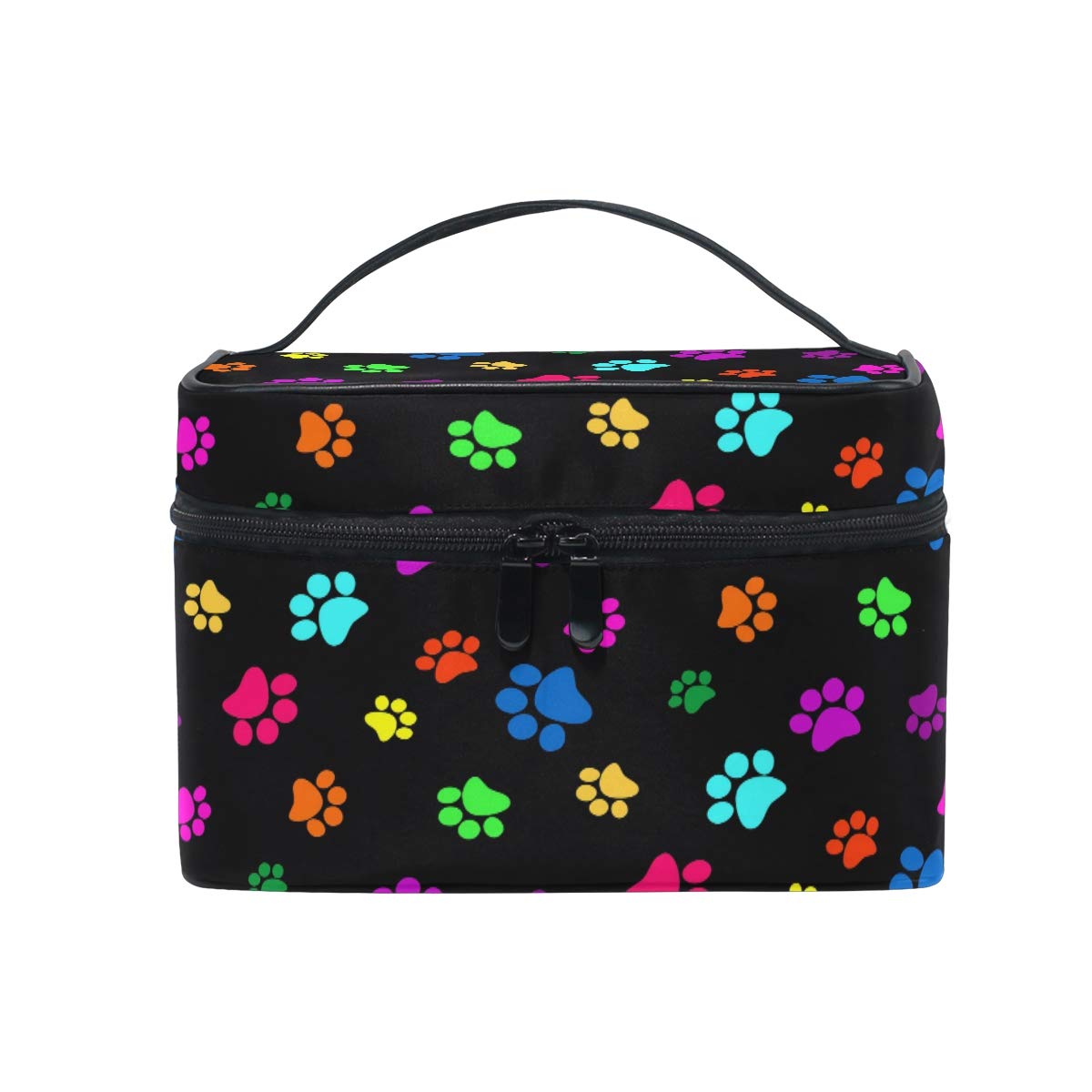 Colorful Paw Print Travel Makeup Bag - Portable Cosmetic Organizer for Women & Girls - Perfect for Travel & Daily Use