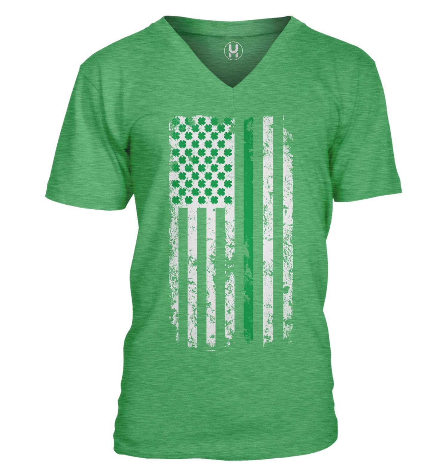 Green Line Shamrock USA Flag St. Patrick's Day Unisex V-Neck T-Shirt - Irish American Pride Apparel for Festivals & Casual Wear