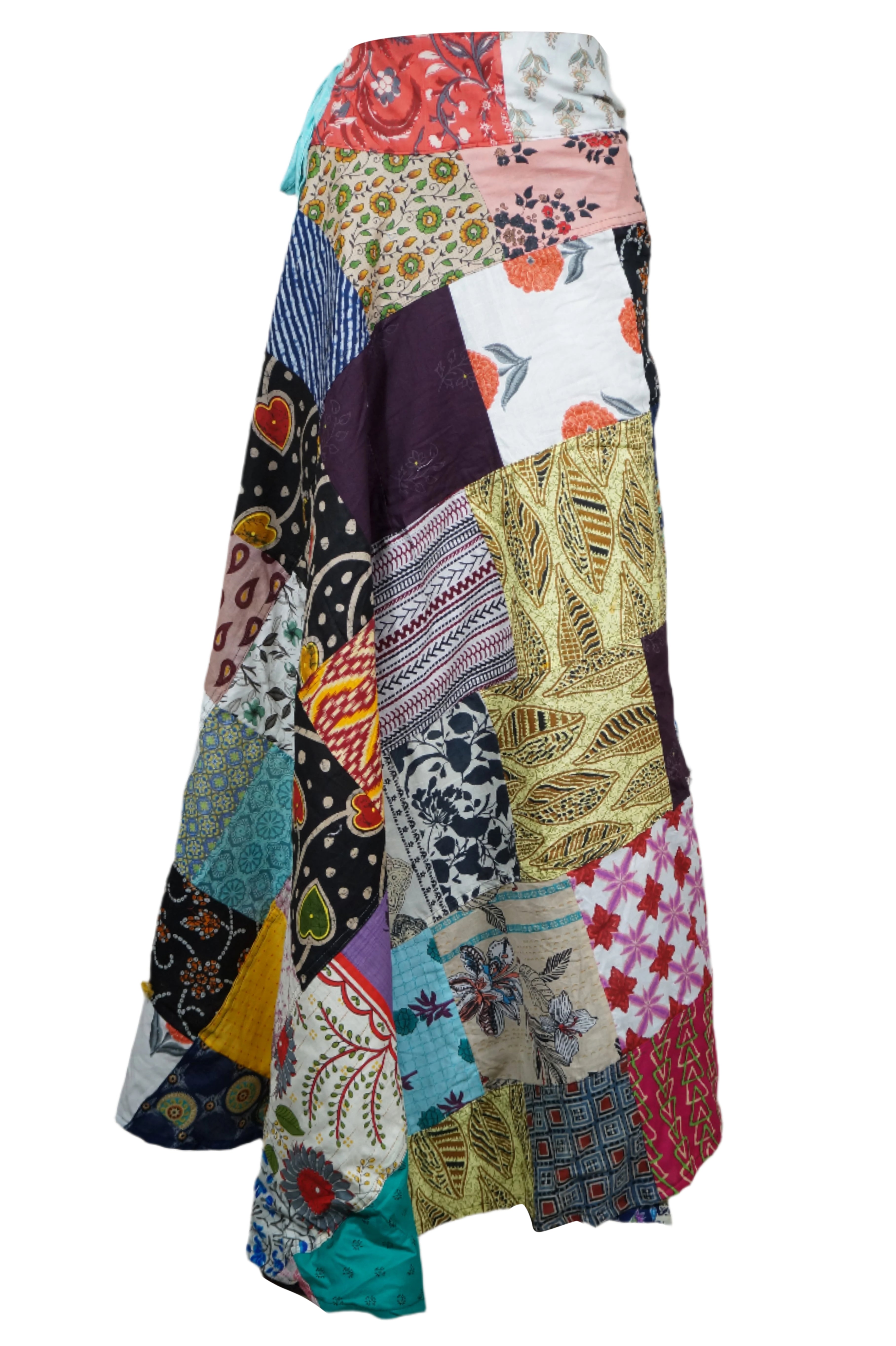 Women's Floral Wrap Skirt - Cotton Patchwork Design, Multicolor One Size Skirt for Summer, Beach, Boho Style & Casual Outfits
