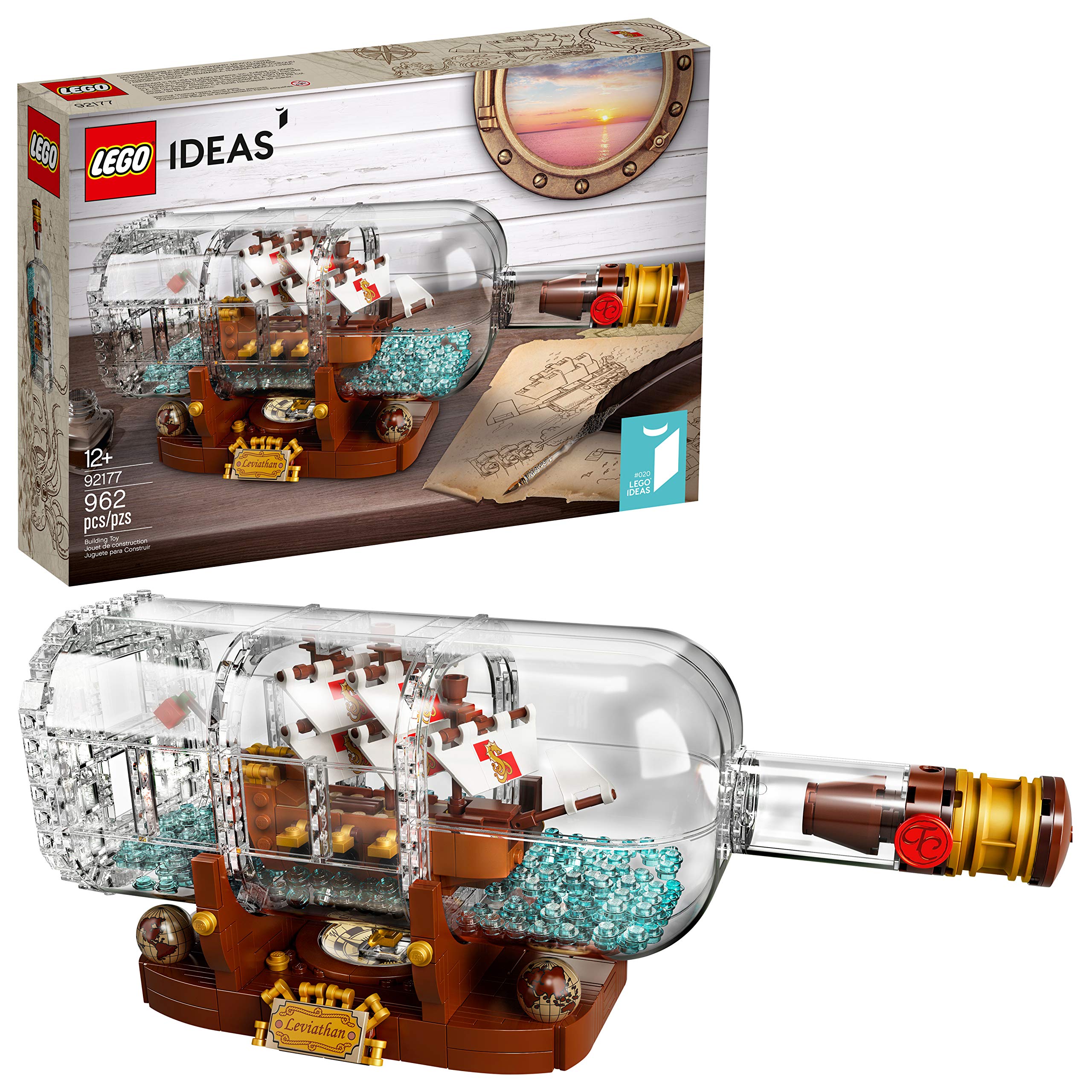LEGO Ideas Ship in a Bottle 92177 Expert Building Kit - 962 Piece Collectible Model Ship Display Set for Adults - Creative DIY Snap Together Toy - Perfect for Home Office Decor & Gift for LEGO Enthusiasts