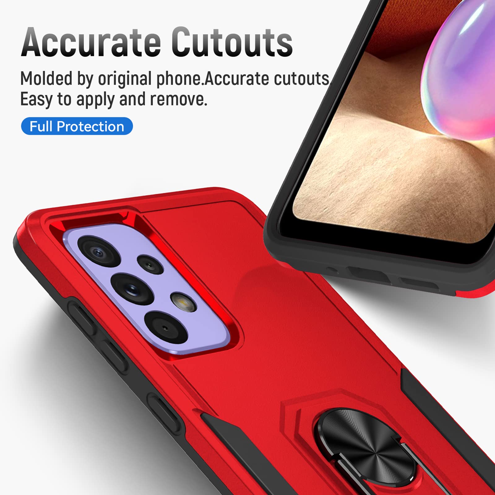 **Samsung Galaxy A33 5G Case, M MAIKEZI Military-Grade Armor Phone Cover with HD Screen Protector, Magnetic Ring & Kickstand – Car Mount Compatible, Shockproof Protection (KTZ Red/Black) – Perfect for Work, Travel & Outdoor Adventures**