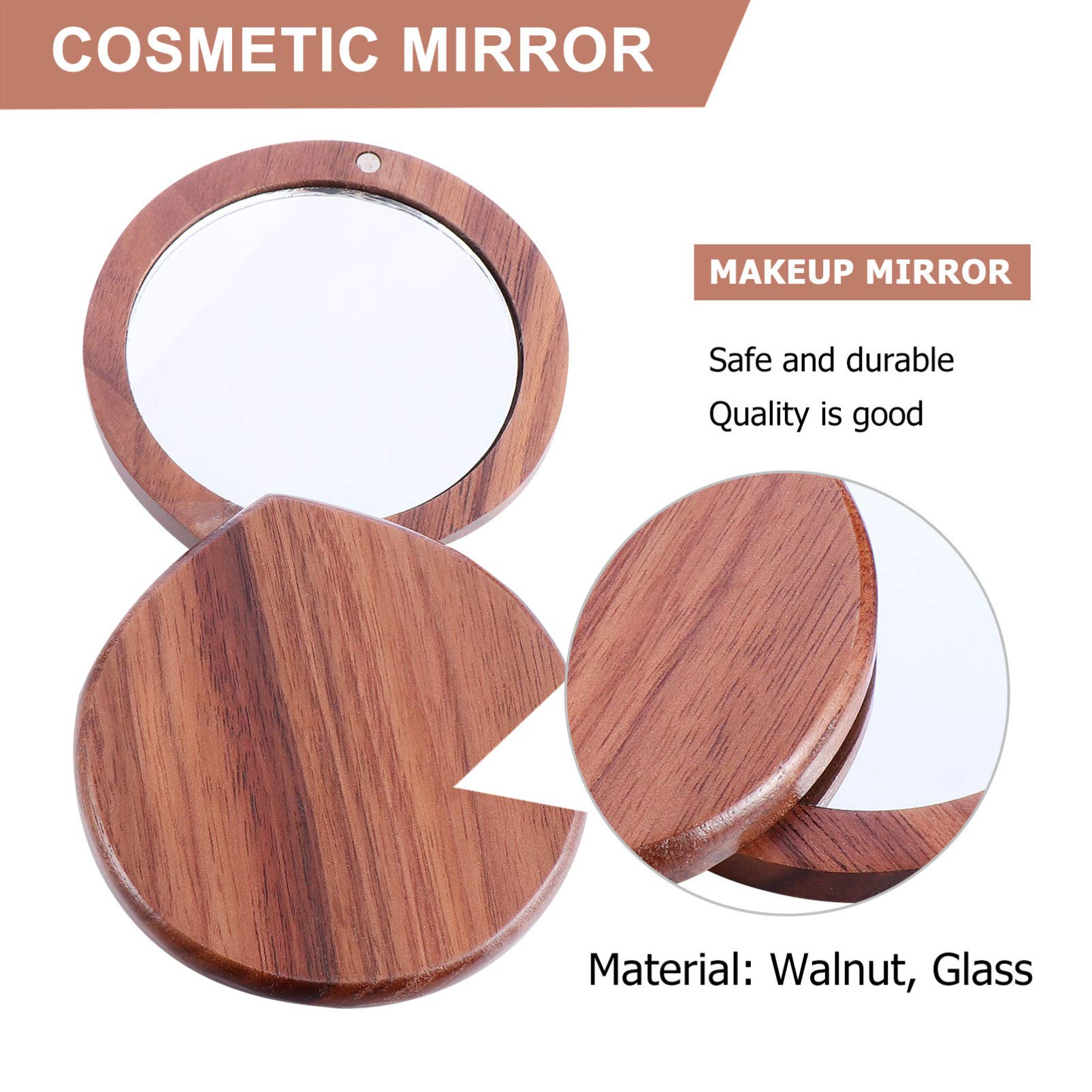 Beaupretty Small Compact Handheld Makeup Mirror - Wooden Travel Cosmetic Mirror for Women, Portable Vanity Mirror for Purse, Outdoor & Travel Makeup (Perfect for Home, Office, Car & On-the-Go Touch Ups)
