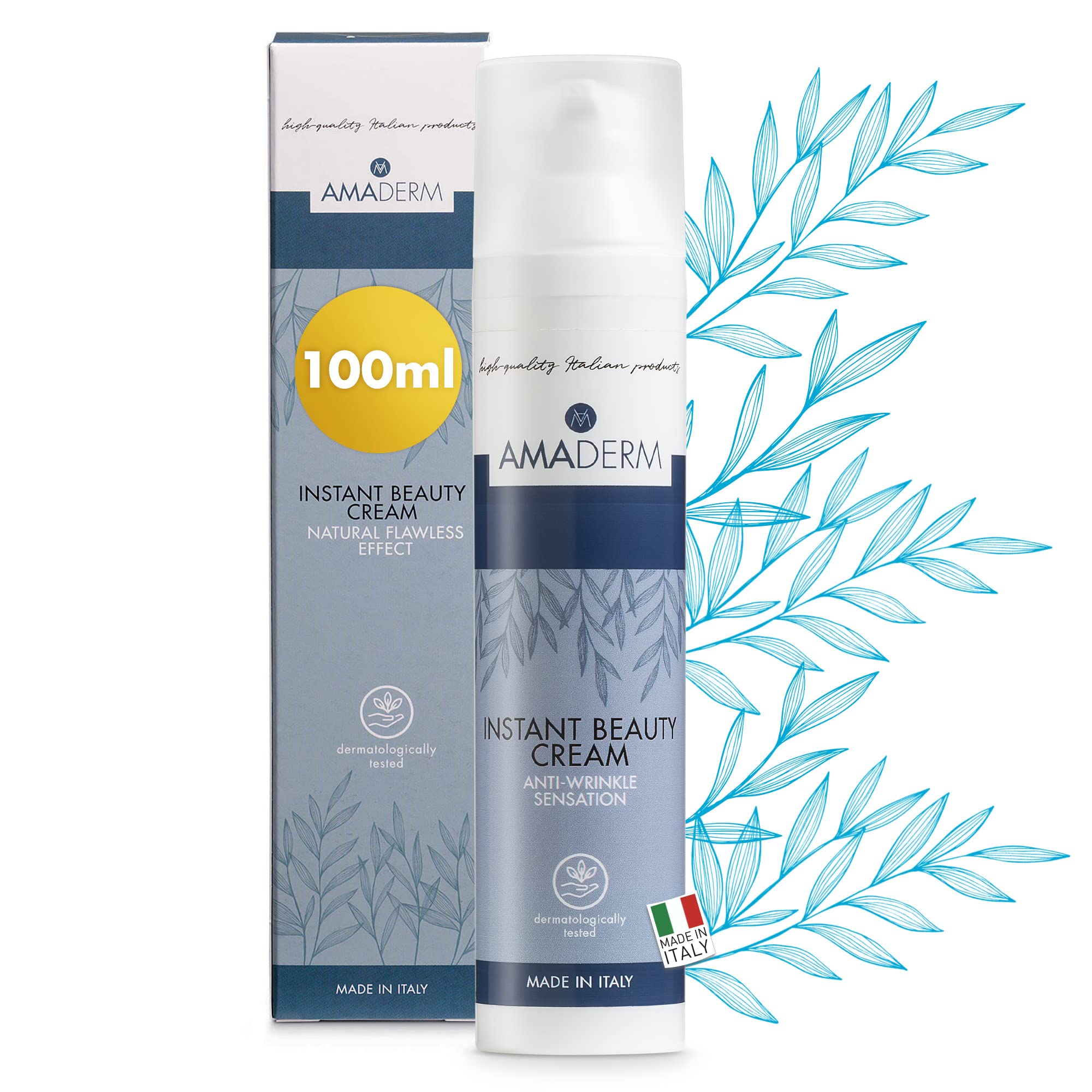 AMADERM Instant Beauty Men 100ml | Hyaluronic Acid Brightening Eye & Face Cream with Instagram Filter Effect | Made in Italy | Korean Skincare Inspired | Perfect for Daily Hydration & Photo-Ready Skin