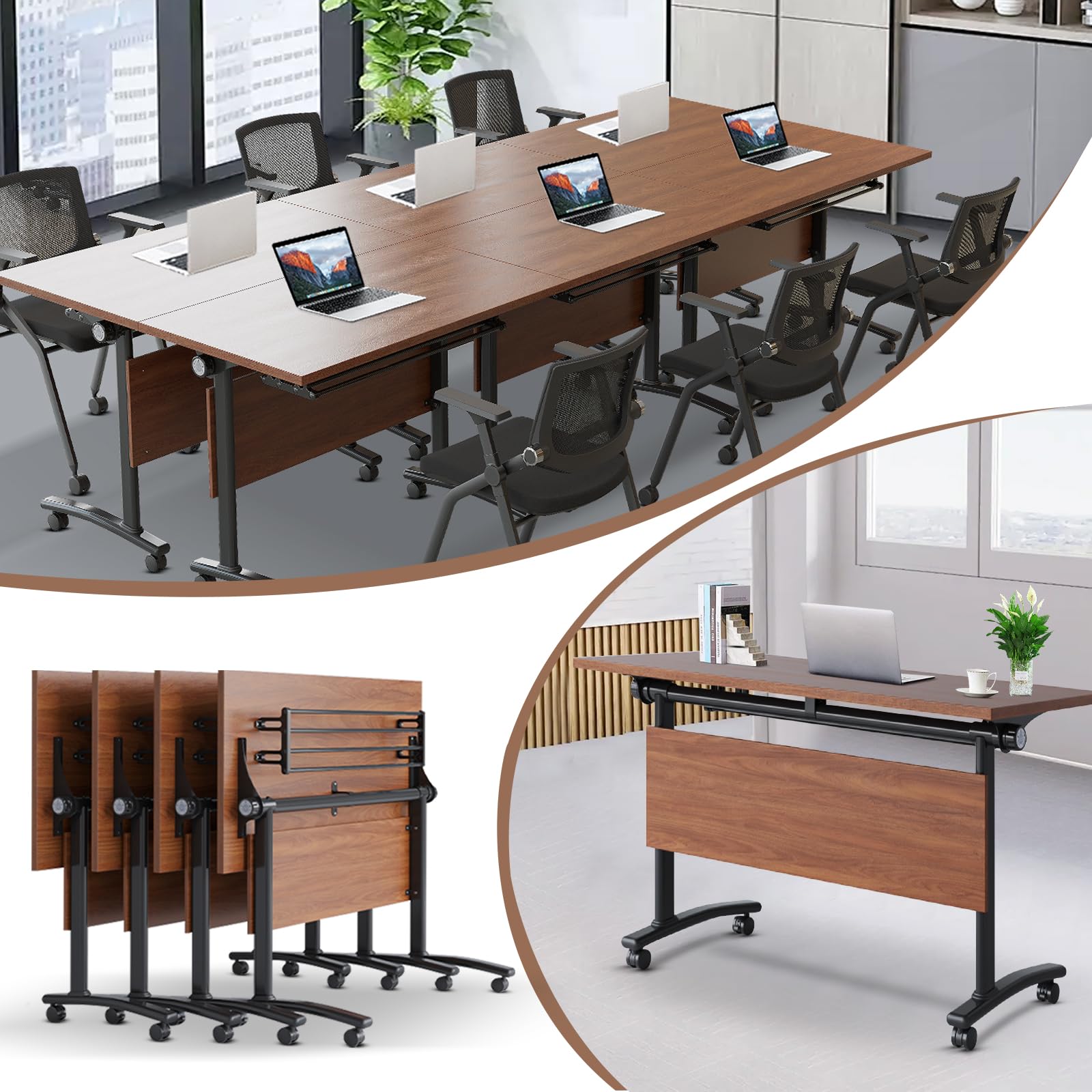 Foldable Conference Table with Silent Wheels - 2 Pack 140x60x75cm Modern Flip Top Mobile Training Table for Office Meetings & Events | Portable Folding Meeting Table for Training Rooms, Classrooms & Home Offices