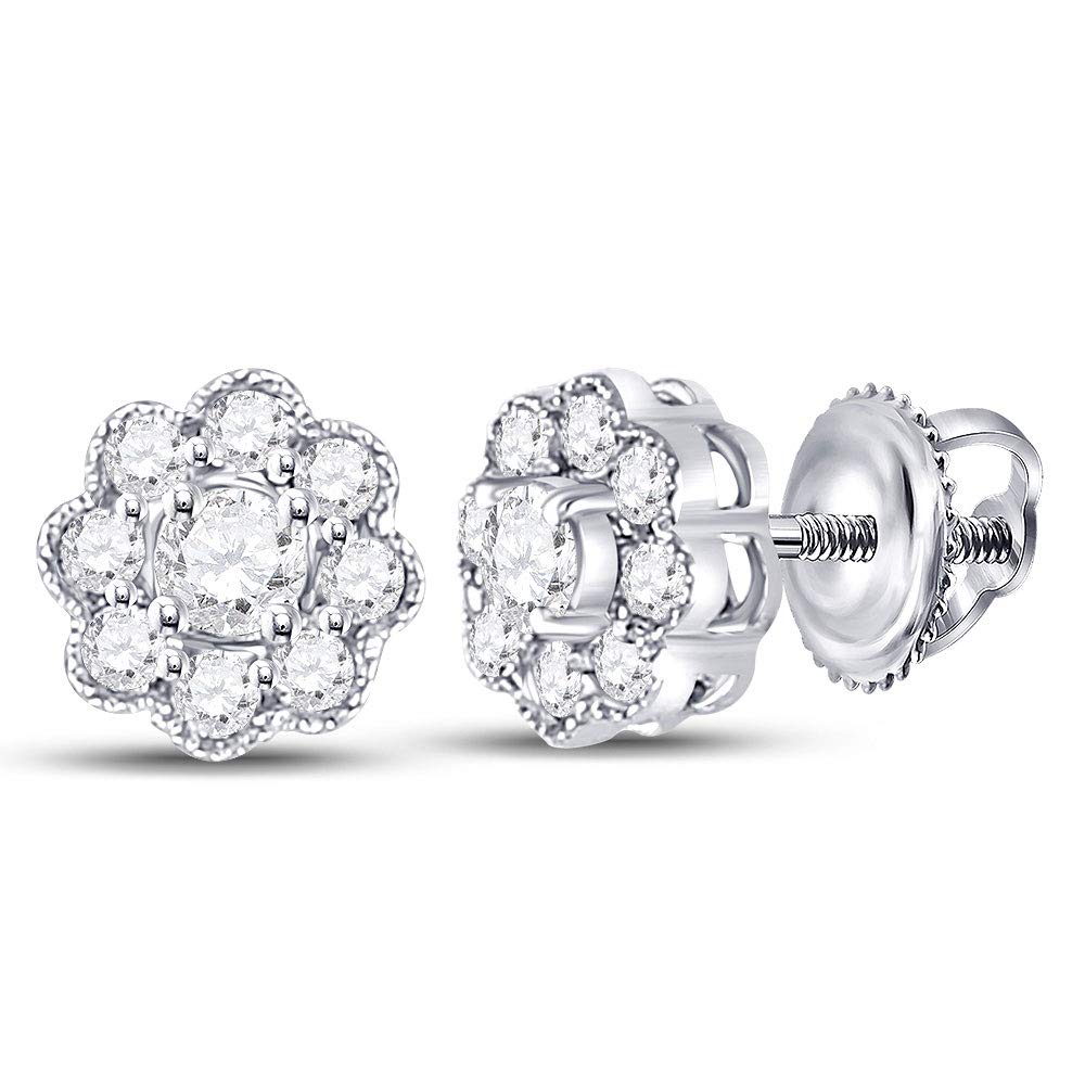 14Kt White Gold Women's Round Diamond Flower Cluster Earrings - 1/4 Cttw, Elegant & Sparkling Jewelry for Weddings, Parties & Special Occasions