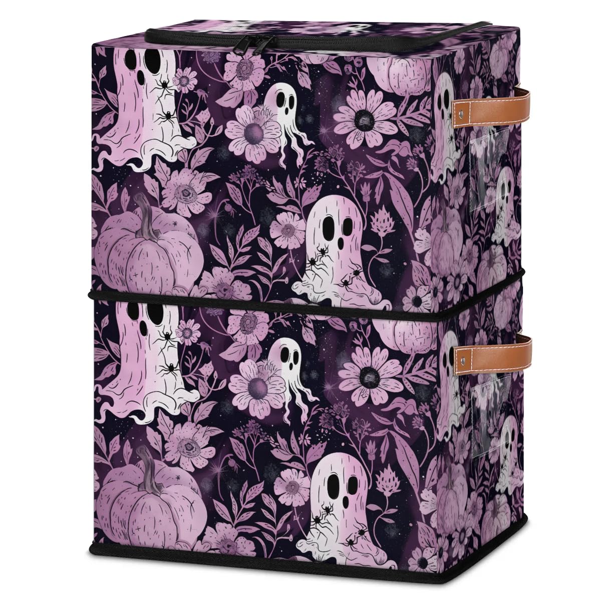 Halloween Storage Bins with Zipper Lid & Sturdy Handles - 2 Pack Organizer Baskets for Clothes, Toys, and Home Decor | Perfect for Seasonal Decor Storage, Kids' Room Organization, and Holiday Costume Accessories
