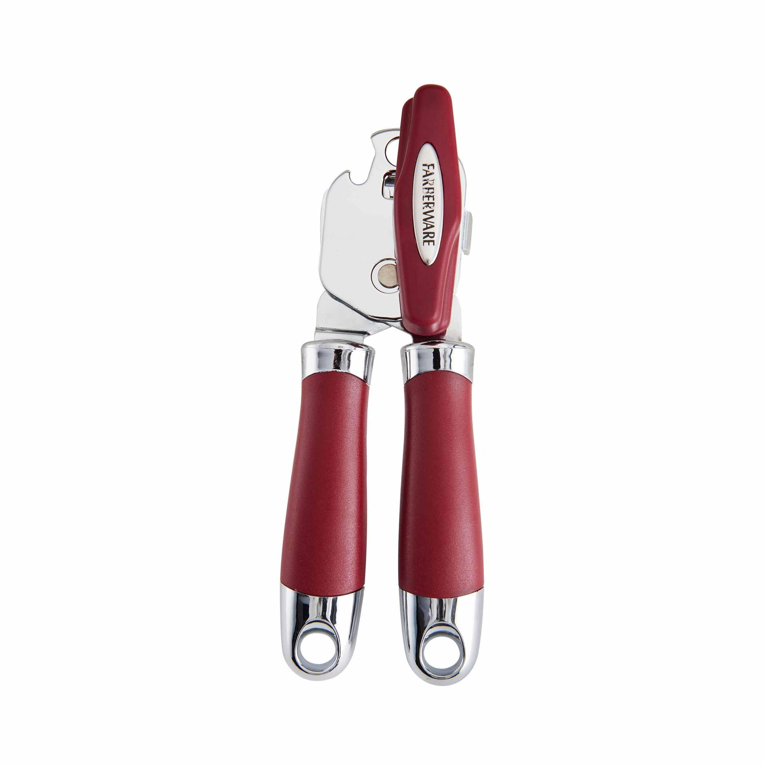 Farberware Pro 2 Can Opener - Heavy Duty Manual Kitchen Tool with Soft Grip Handle (Red) - Perfect for Camping, Emergency Prep & Everyday Cooking