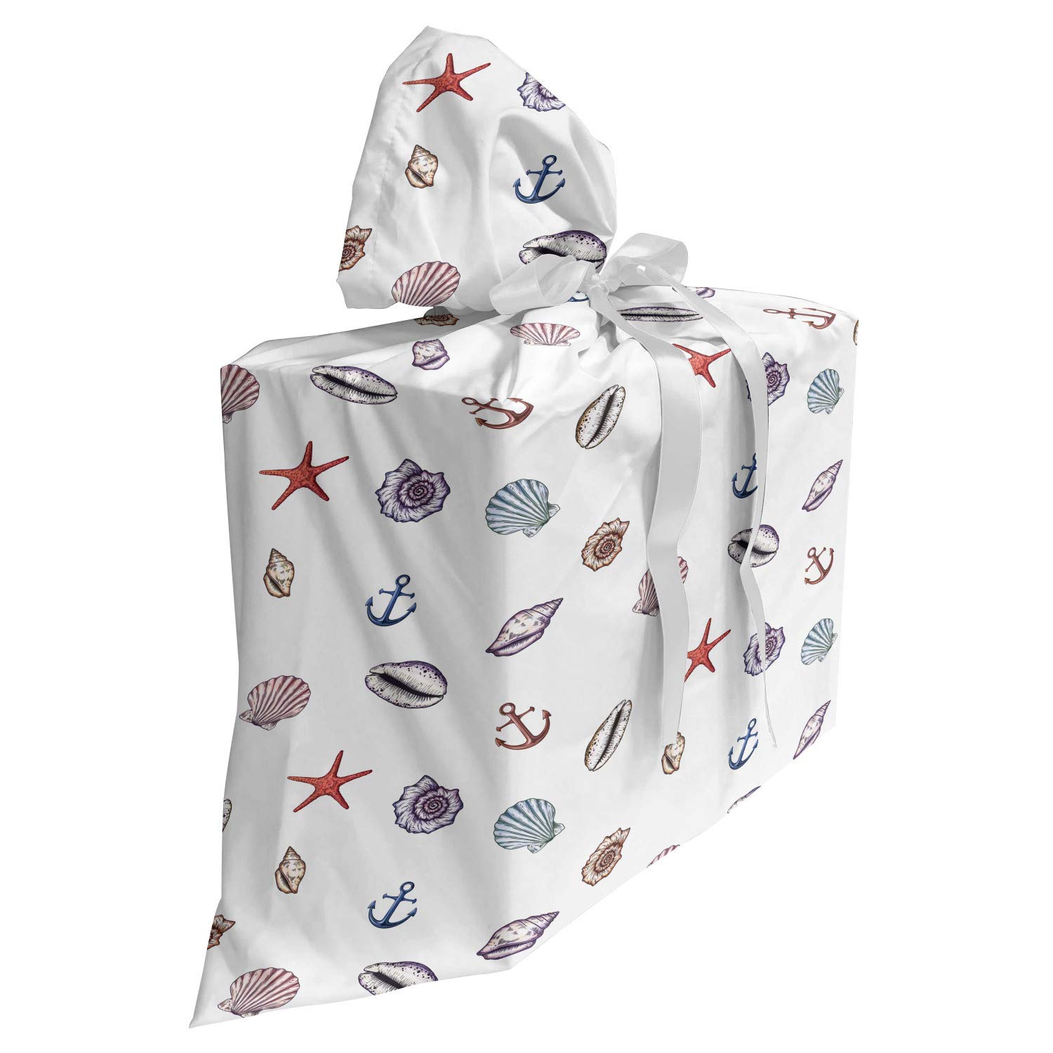 Ambesonne Underwater Fabric Gift Bag - Deep Sea Cockleshell Starfish Scallop Marine Theme with 3 Ribbons, 27