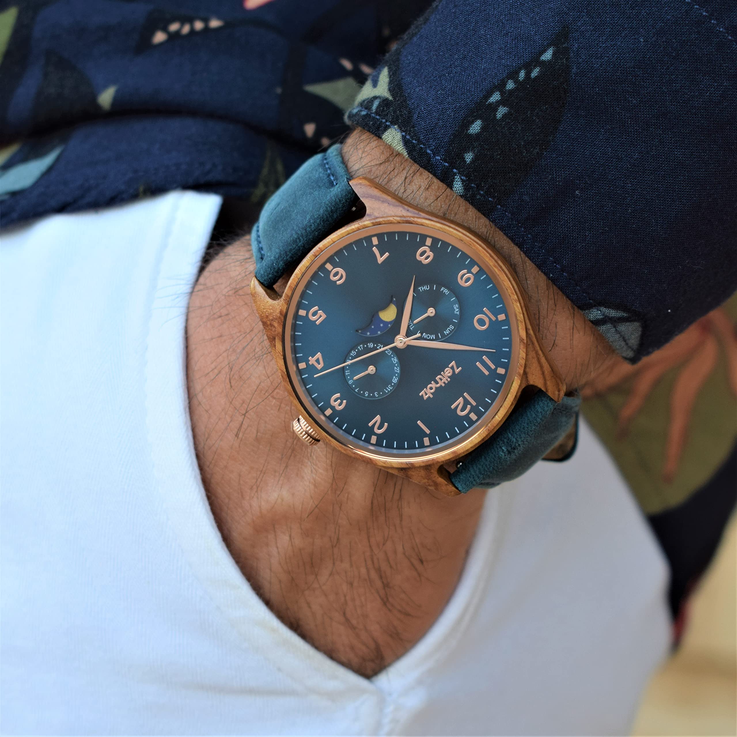 Zeitholz Men's Wooden Watches - 42mm Analog Wood Watch with Japanese Quartz Movement - Stylish & Eco-Friendly Gifts for Men - Perfect for Casual Wear, Outdoor Adventures & Special Occasions