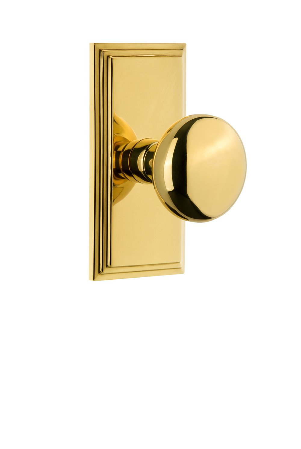 Grandeur 812369 Carré Plate Passage Door Handle with Fifth Avenue Knob in Polished Brass, 2.75