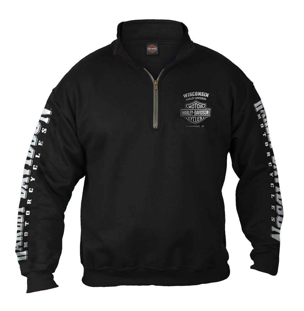 Harley-Davidson Men's Lightning Crest 1/4 Zip Pullover Sweatshirt - Black | Casual Motorcycle Riding & Outdoor Wear for Men