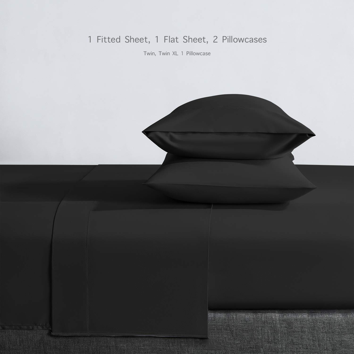 BASIC CHOICE Twin Size Sheet Set - Breathable Cooling Hotel Luxury Bed Sheets - Ultra Soft Deep Pocket Fitted Sheets - 3 Piece Wrinkle Free Bedding Set in Black - Perfect for Guest Rooms, Dorms & Cozy Bedrooms