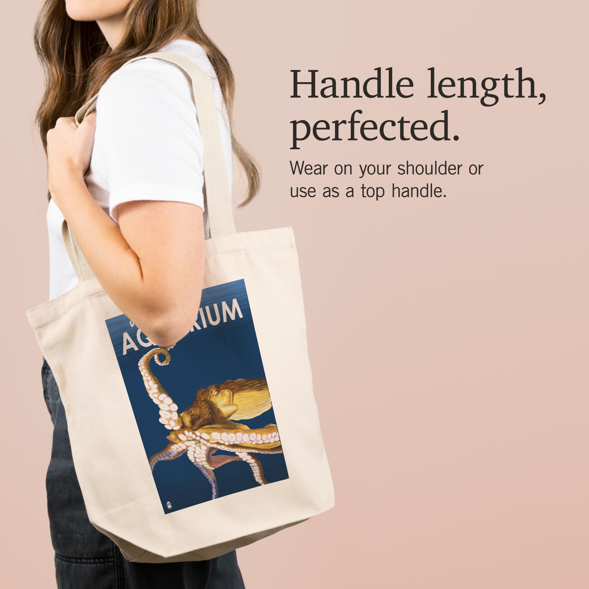 Lantern Press Octopus Visit The Aquarium Tote Bag - 100% Cotton Canvas Reusable Shopping Bag for Groceries, Beach Trips & Aquarium Visits