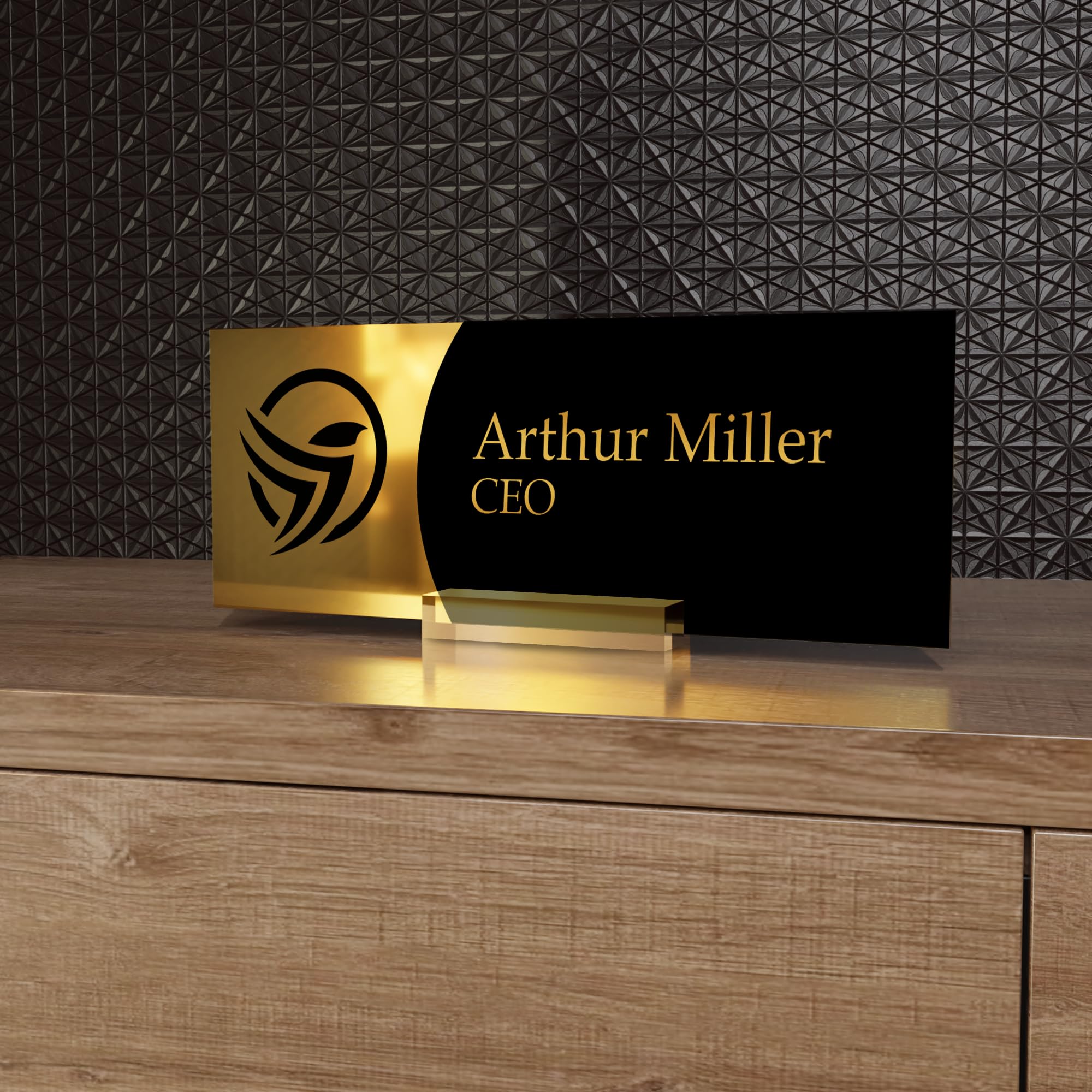 Personalized Acrylic Desk Name Plate - Custom Office Sign with Logo for Desk & Door - 10 x 3.5 Inch Cute Office Decor - Perfect for Corporate Gifts, Reception Desks & Home Office Organization