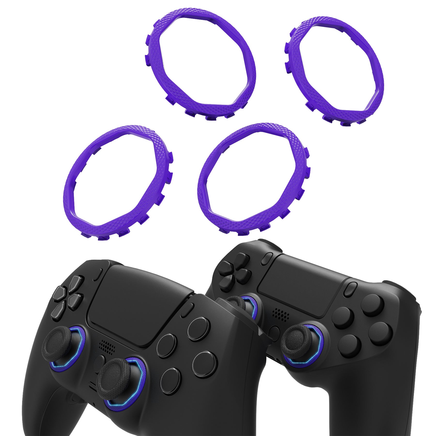 eXtremeRate Octagonal Gated Sticks & Accent Rings for PS5 Controller - Replacement Accessory for eXtremeRate Luna Shell & Ghost Shell (Purple) | Enhanced Gaming Precision for FPS & Fighting Games