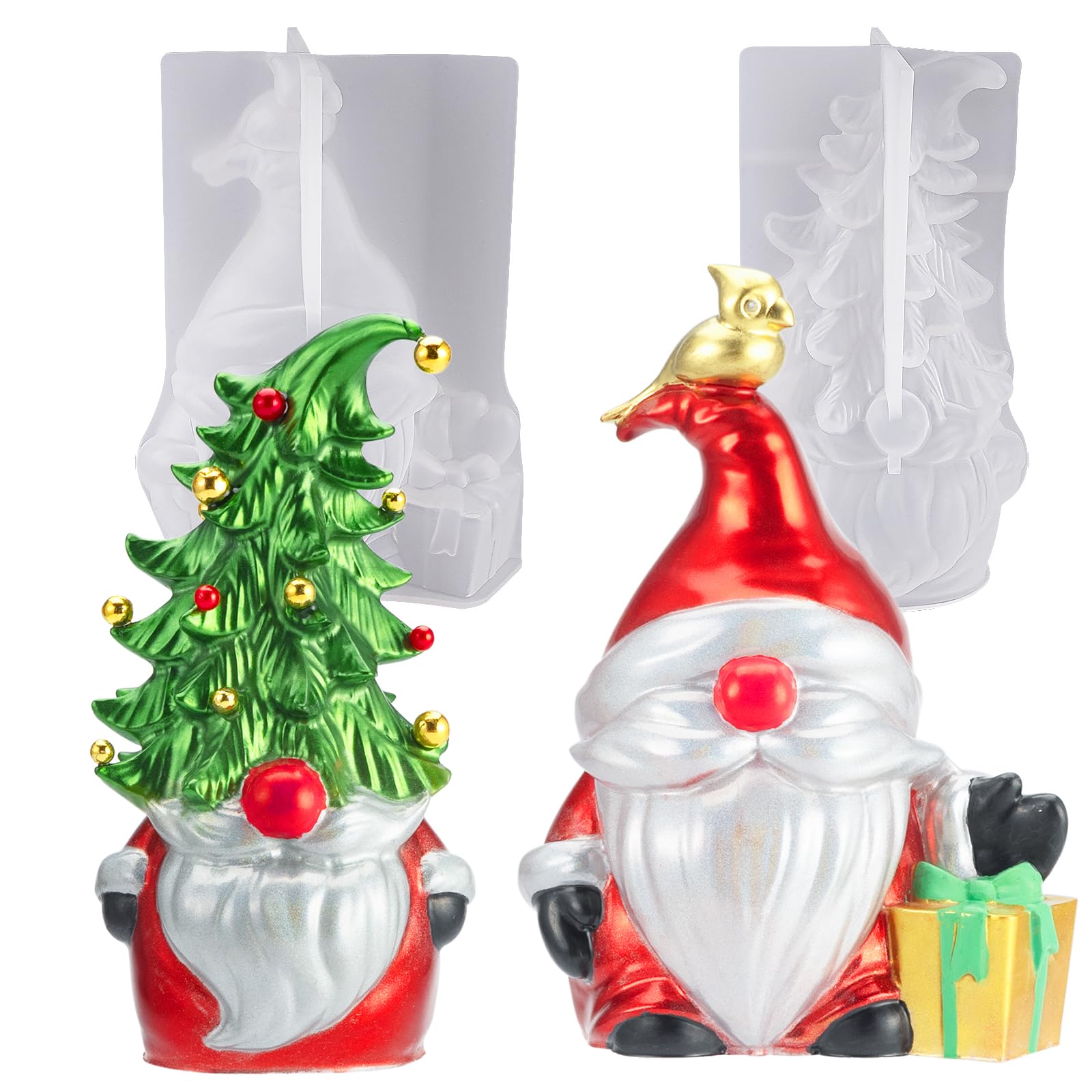 Christmas Gnomes Resin Molds - 2 Pack Santa Gnome Silicone Molds with Slouchy Hat & Tree for DIY Epoxy Resin Crafts | Holiday Ornaments, Thanksgiving Gifts | Perfect for Christmas Decor, Handmade Jewelry & Festive DIY Projects