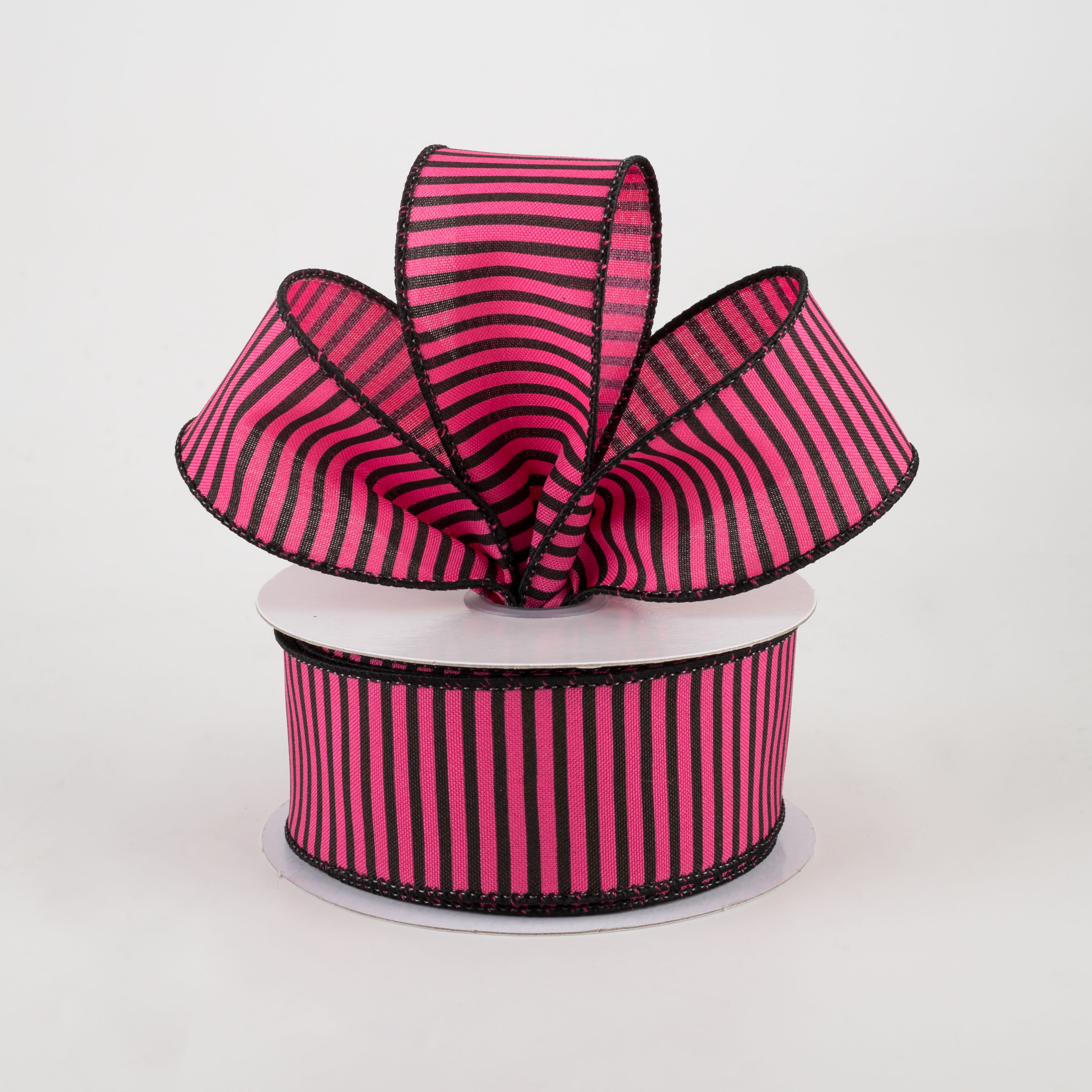 1.5 Inch Horizontal Thin Stripes Ribbon - Hot Pink & Black (10 Yards) for Gift Wrapping, DIY Crafts, Scrapbooking & Party Decorations