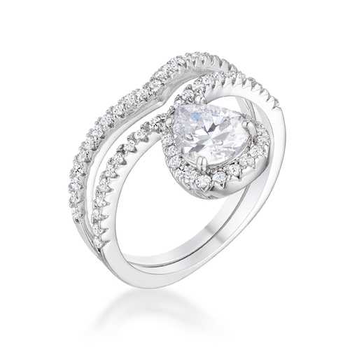 1.75Ct Rhodium Plated CZ Chevron Wedding Ring Set - Elegant Bridal Jewelry for Engagement, Anniversary & Special Occasions