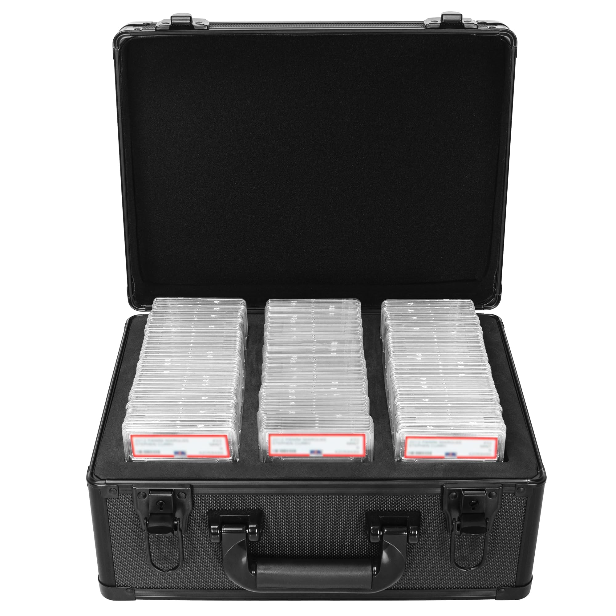 Premium Aluminum Alloy Graded Card Storage Case - Holds 100 PSA, CSG, BGS Slabs & Top Loaders - Durable Sports Trading Card Protector for Collectors & Display