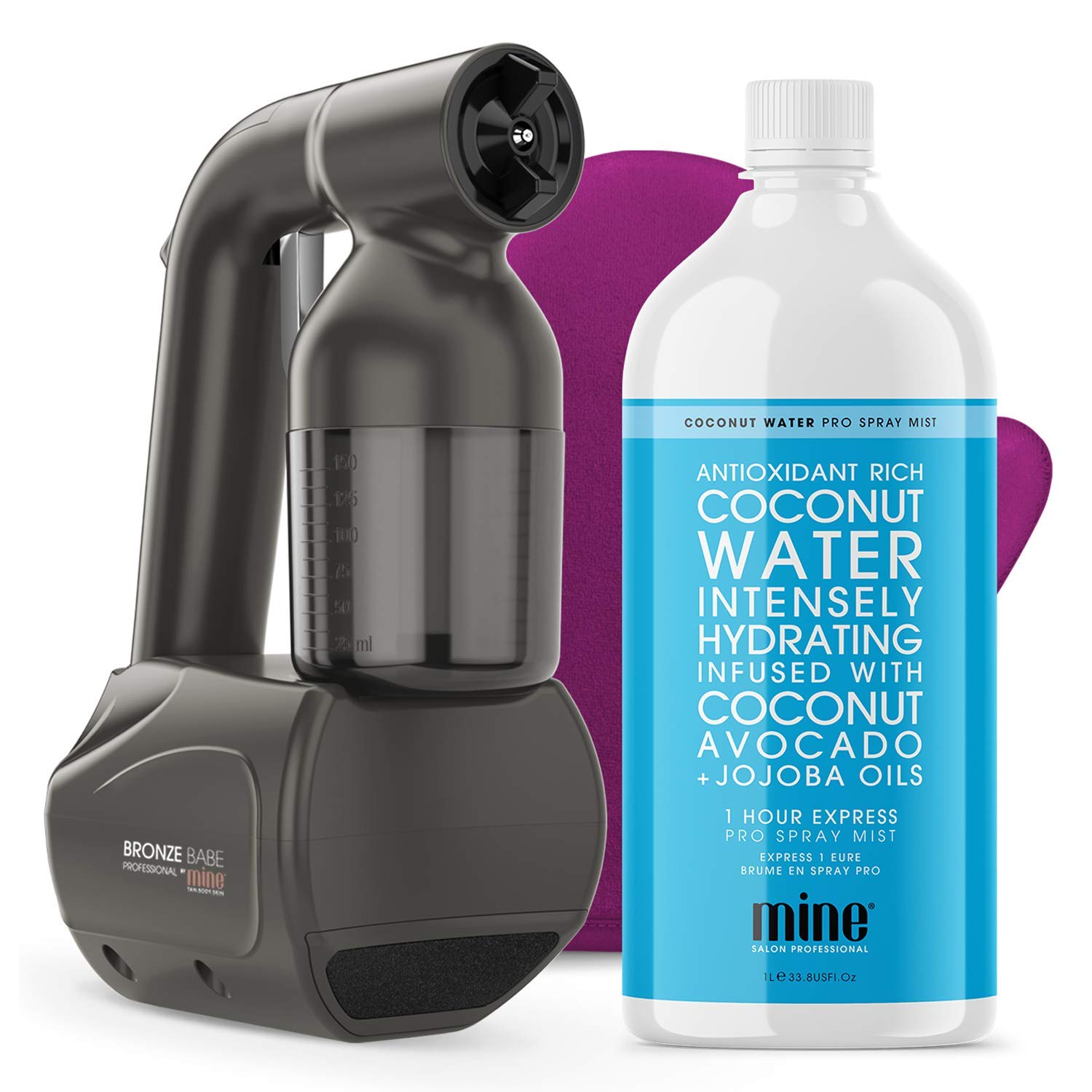 Professional Spray Tan Kit - MineTan Portable Spray Tanning Machine for Salons & Mobile Tanners | High Volume Lightweight Airbrush Gun with Coconut Water Pro Mist Solution (33.8 Fl Oz) | Perfect for Home Use, Salon Treatments & On-the-Go Tanning Services
