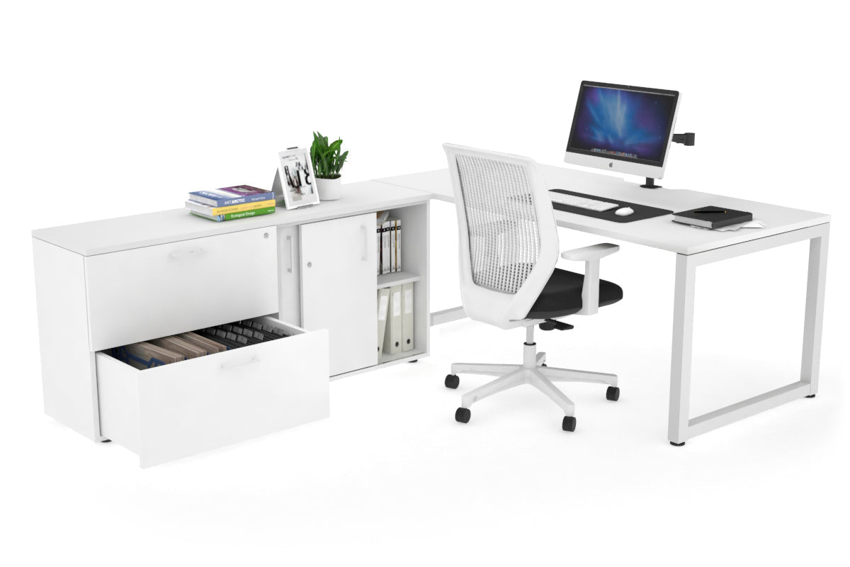 Quadro Loop Executive White Frame Office Chair - 1800L x 800W with Cable Scallop - Ergonomic Desk Chair for Home & Office Workspace