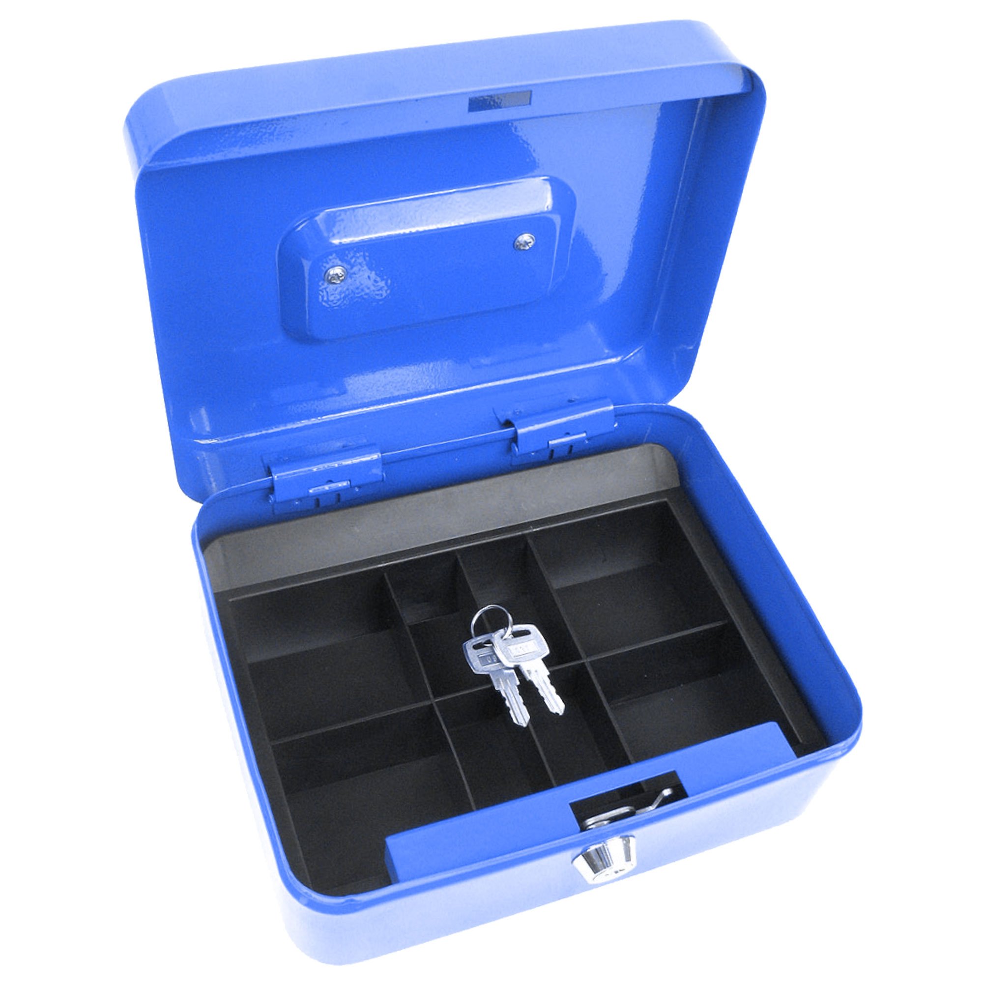 Stalwart 75-6580BLU Hawk 8-Inch Blue Key Lock Cash Box with Removable Coin Tray - Secure Money Storage for Small Business, Home Office, Retail Store & Events